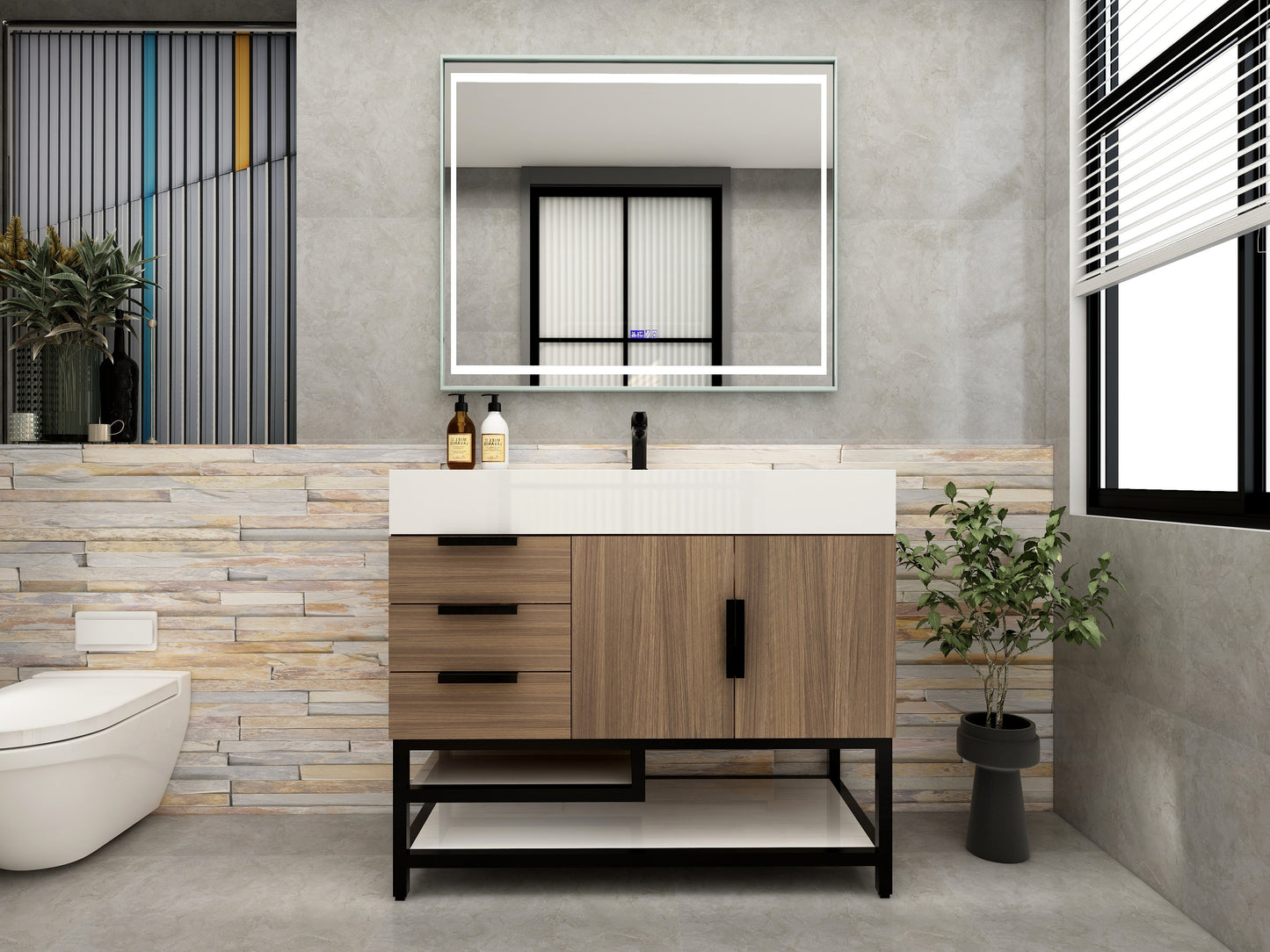 Bethany 42" Freestanding Bathroom Vanity with Reinforced Acrylic Sink in Rosewood with Black Handles | Better Vanity Bath Vanities