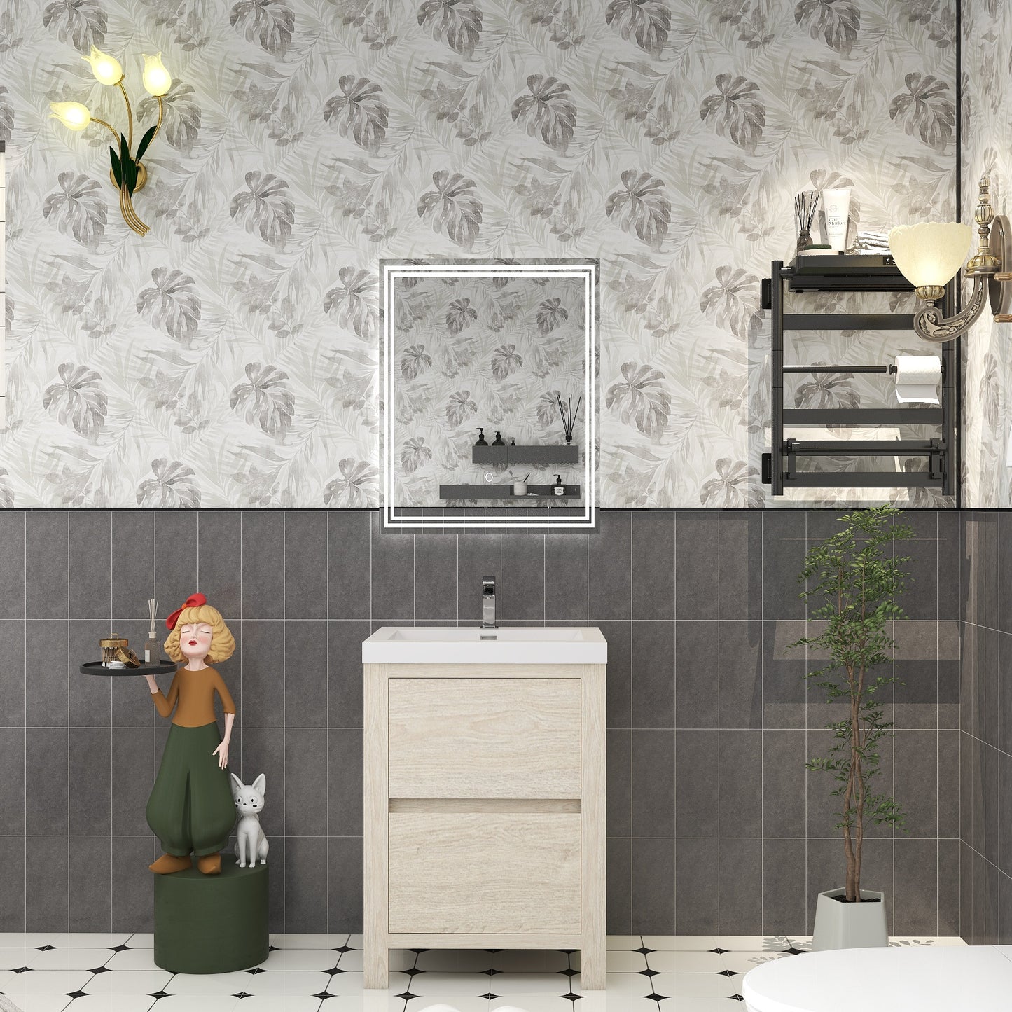 Louis 24" Freestanding Bathroom Vanity in Light Wood | Better Vanity Solid Wood Floating Vanities