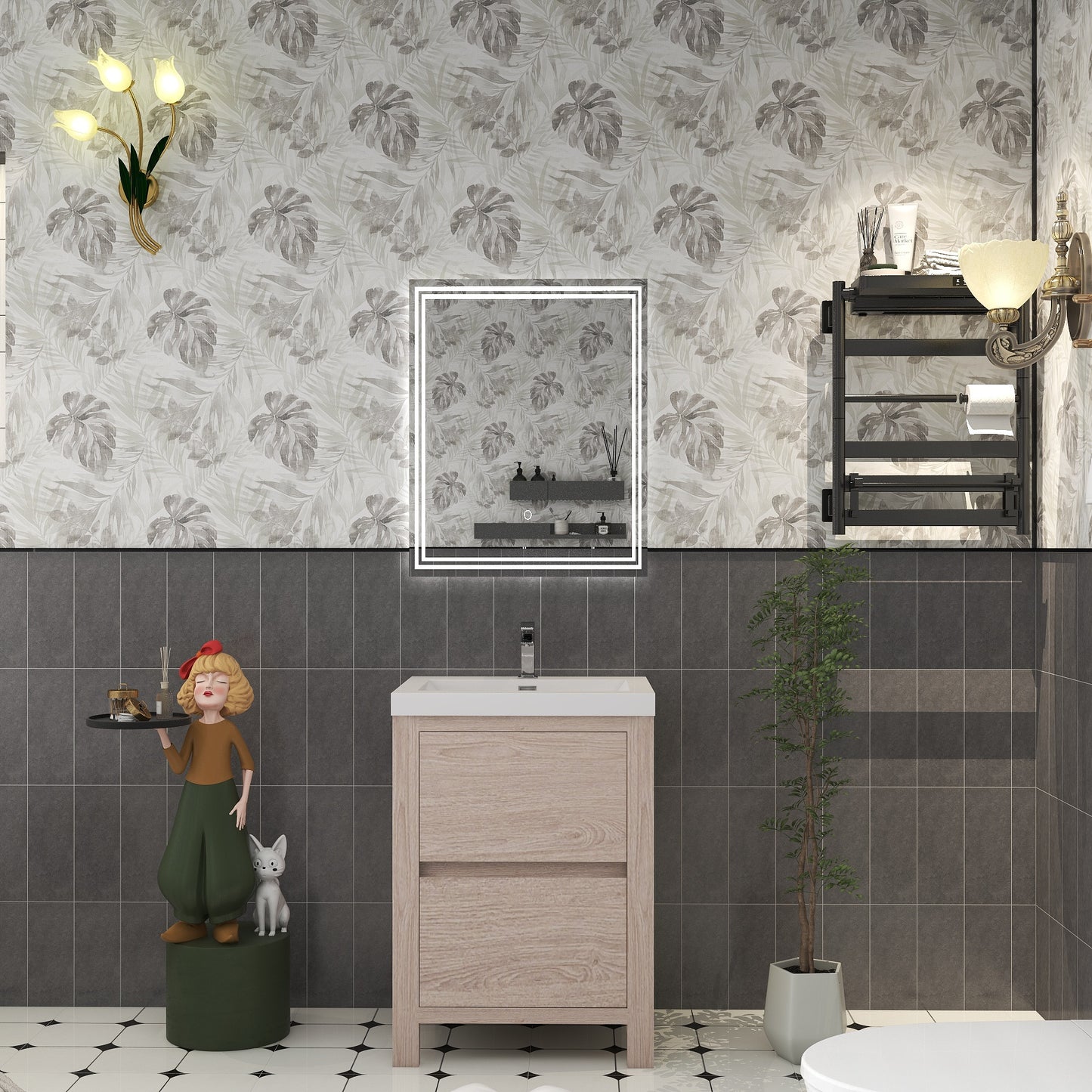 Louis 24" Freestanding Bathroom Vanity in Pink Wood | Better Vanity Solid Wood Floating Vanities