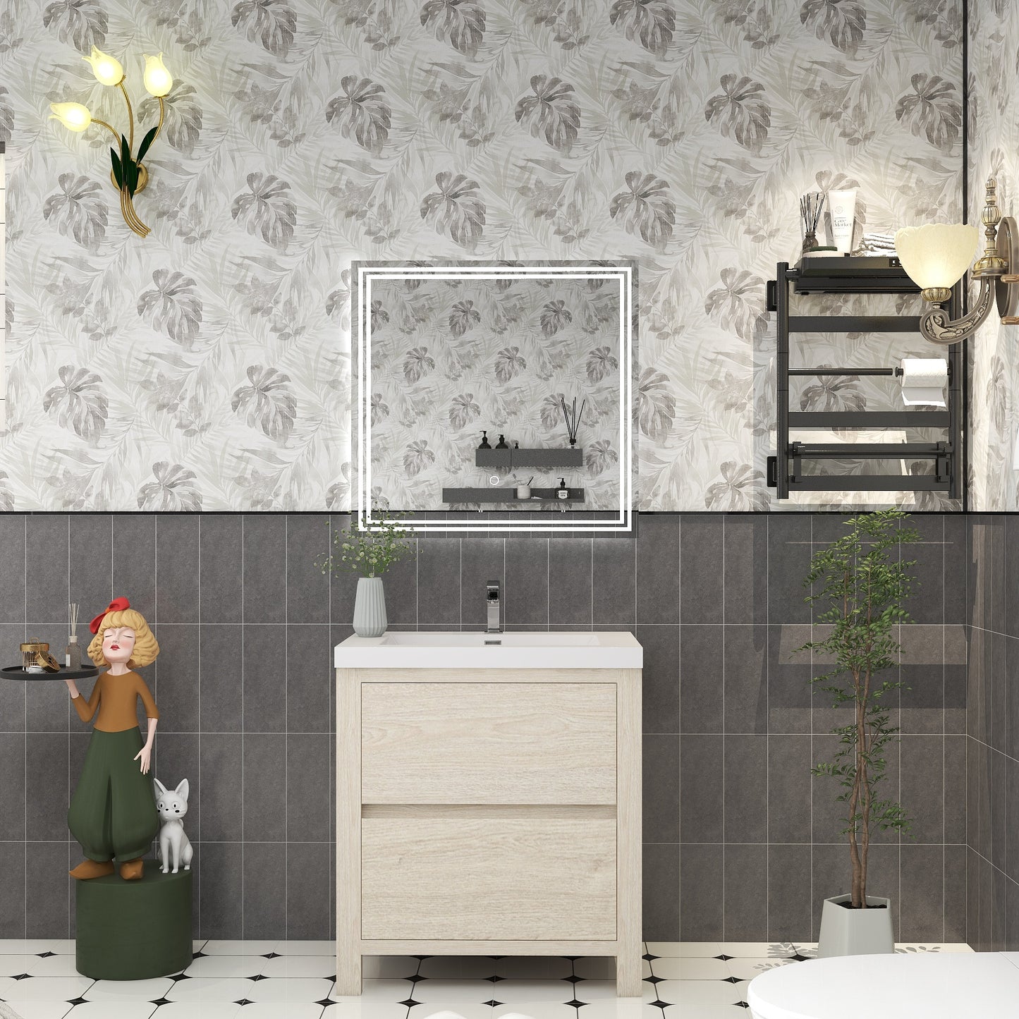 Louis 30" Freestanding Bathroom Vanity in Light Wood | Better Vanity Solid Wood Floating Vanities