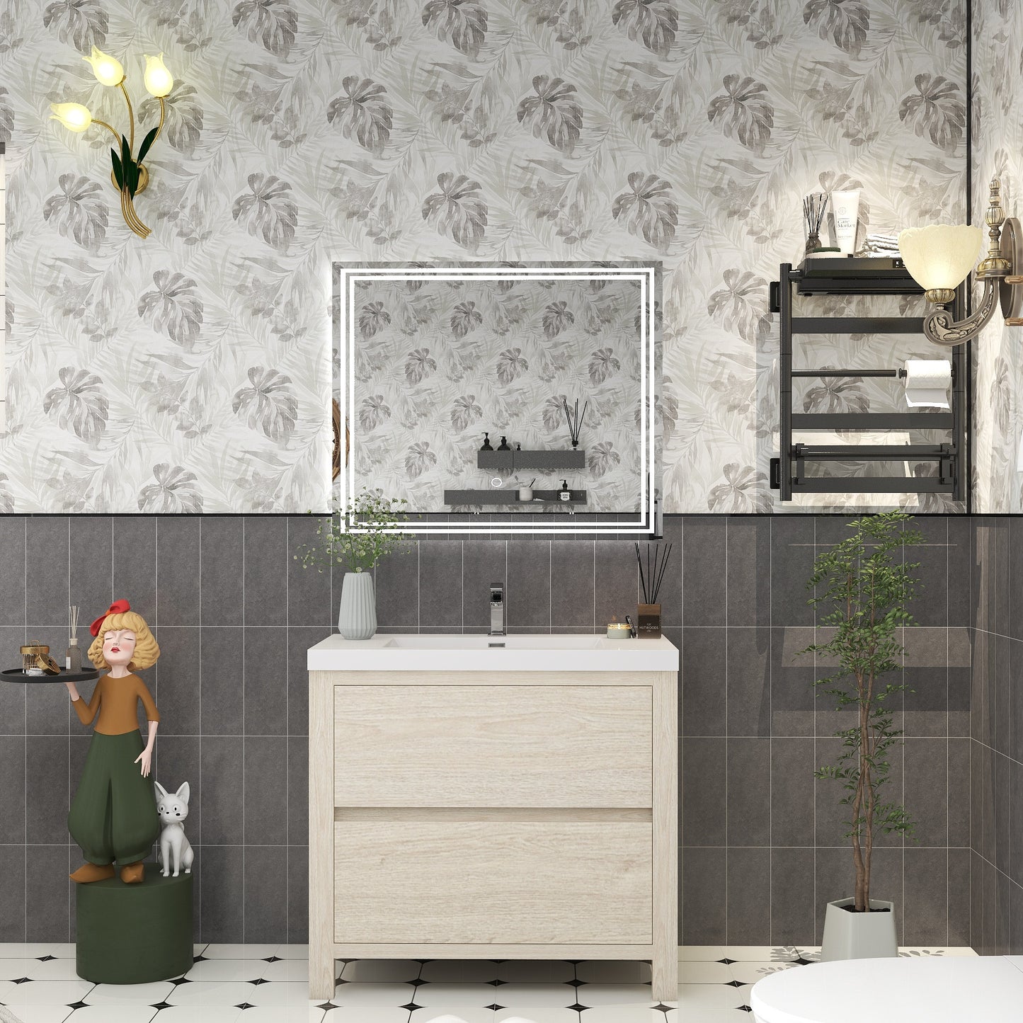 Louis 36" Freestanding Bathroom Vanity in Light Wood | Better Vanity Solid Wood Floating Vanities