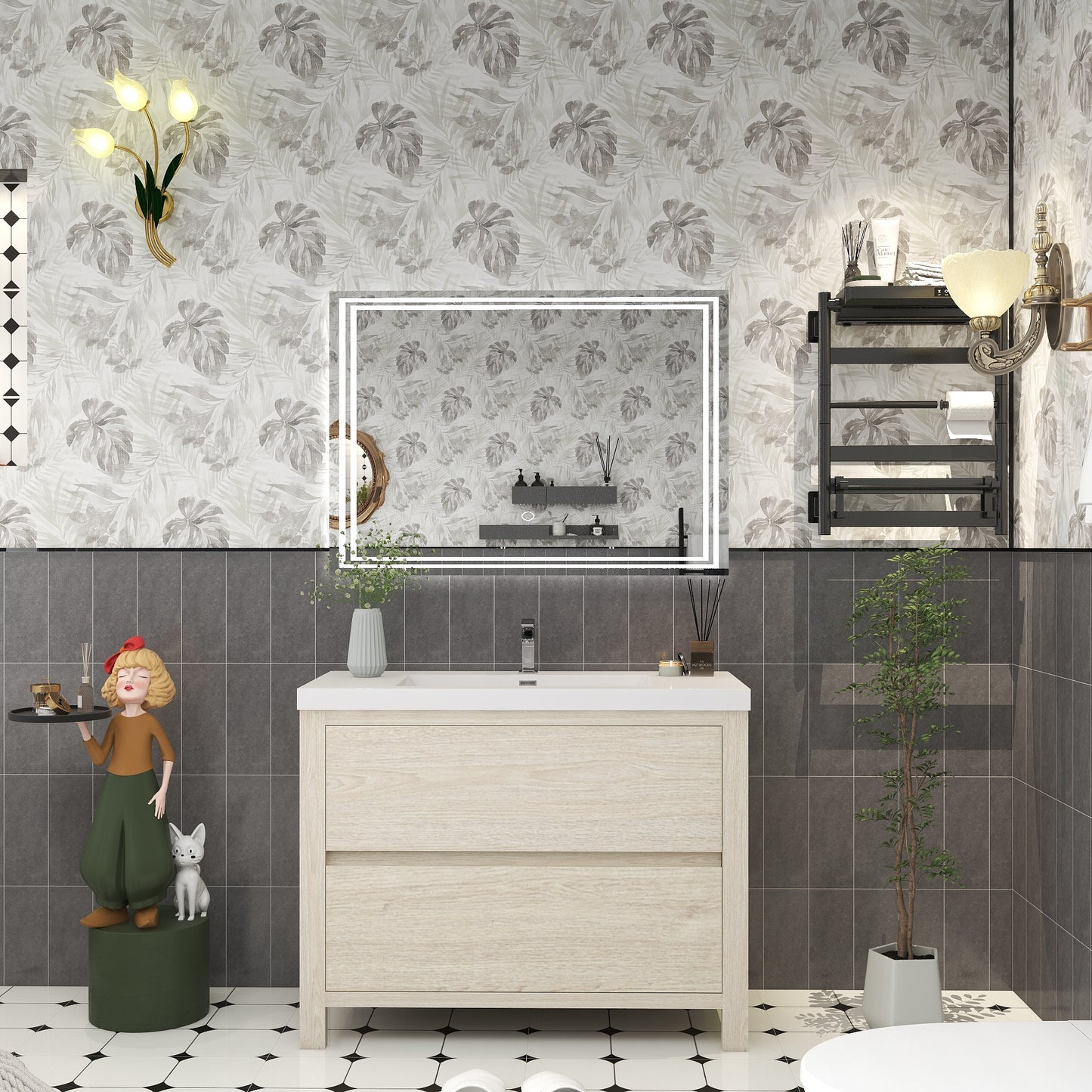 Louis 42" Freestanding Bathroom Vanity in Light Wood | Better Vanity Solid Wood Floating Vanities