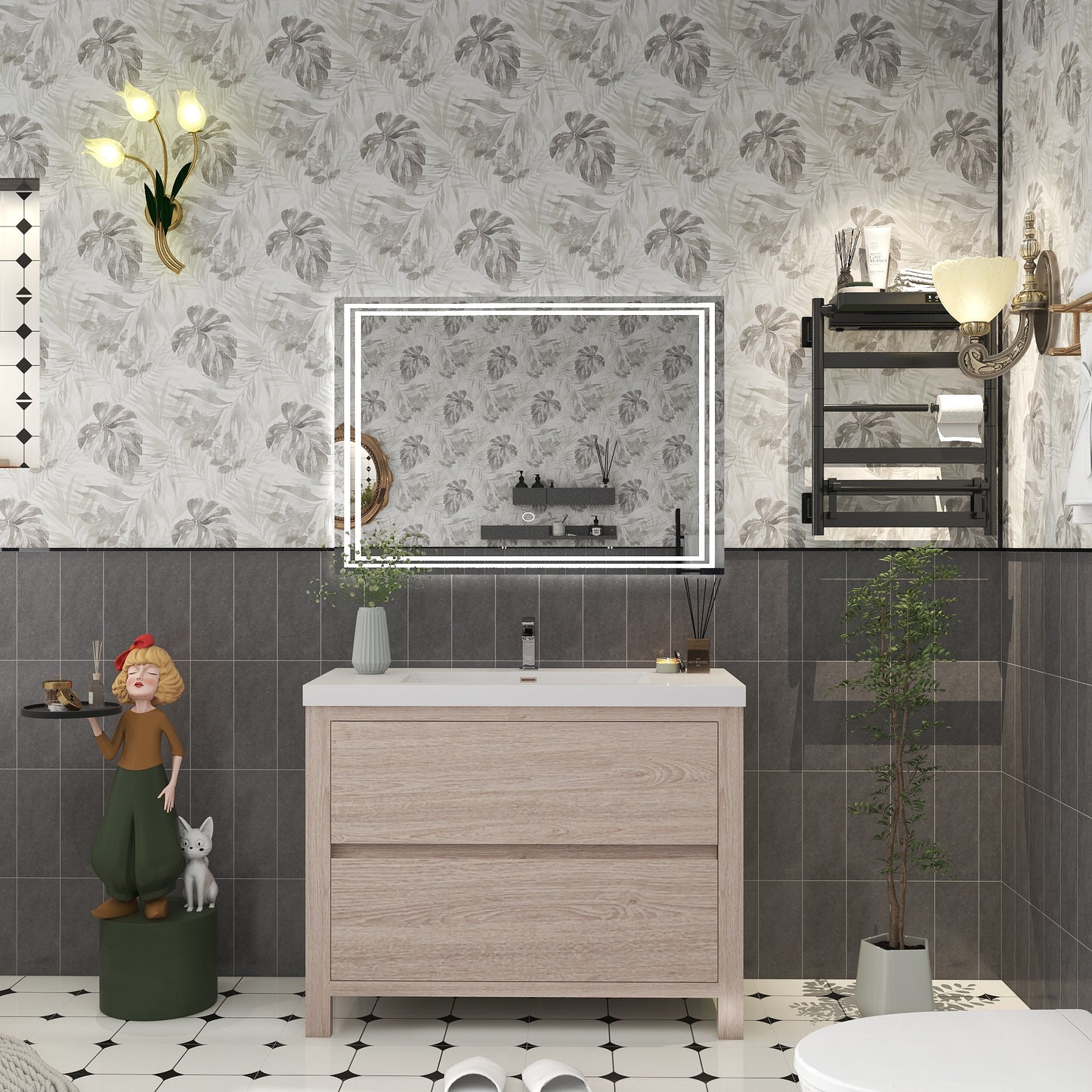 Louis 42" Freestanding Bathroom Vanity in Pink Wood | Better Vanity Solid Wood Floating Vanities