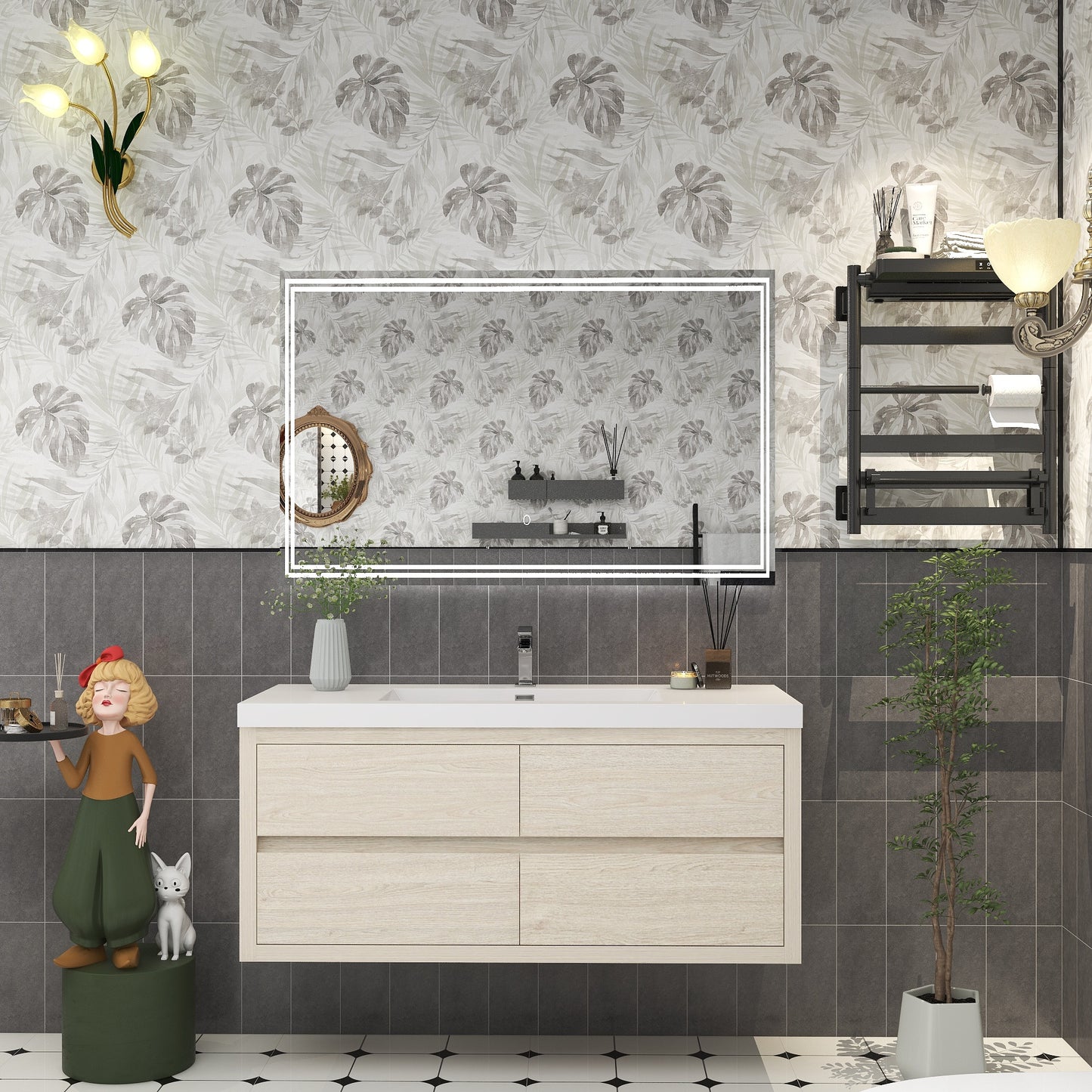Louis 48" Floating Bathroom Vanity in Light Wood | Better Vanity Floating Vanities