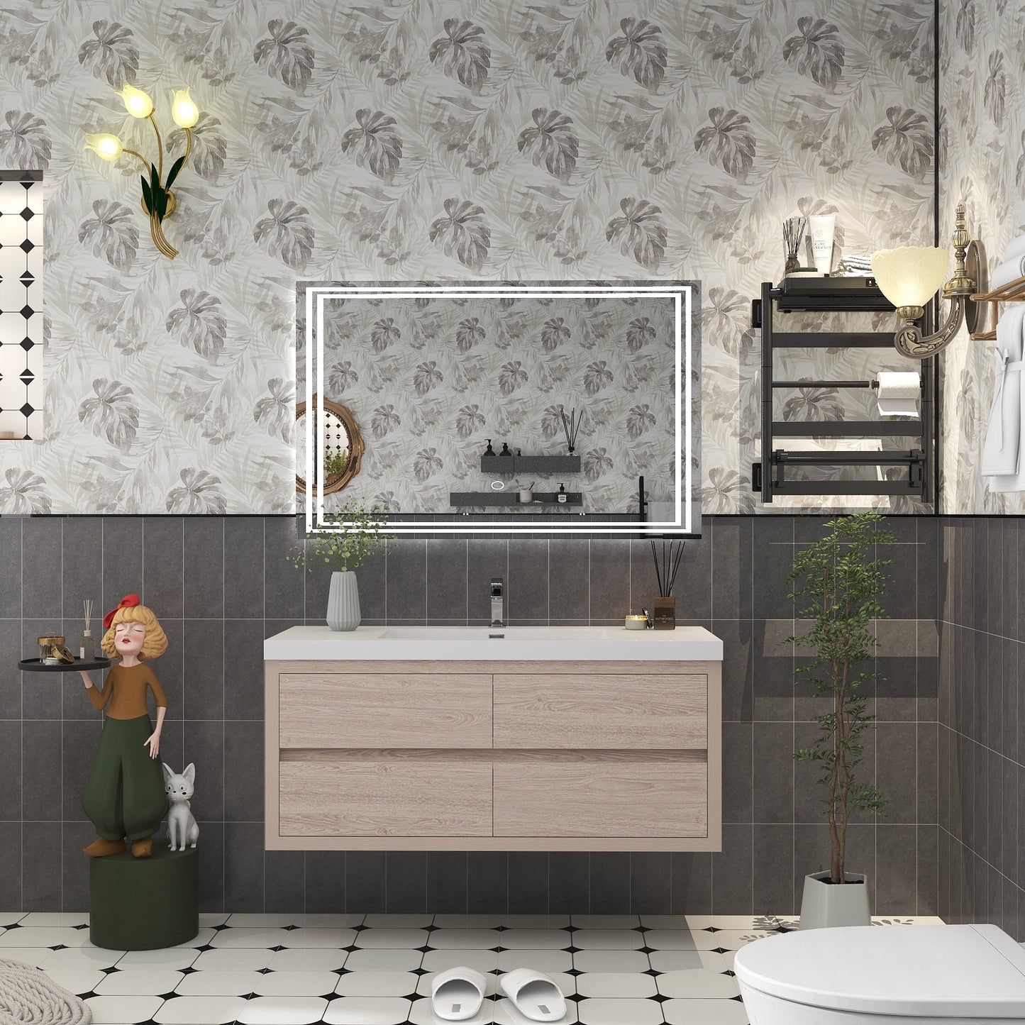 Louis 48" Floating Bathroom Vanity in Pink Wood | Better Vanity Floating Vanities