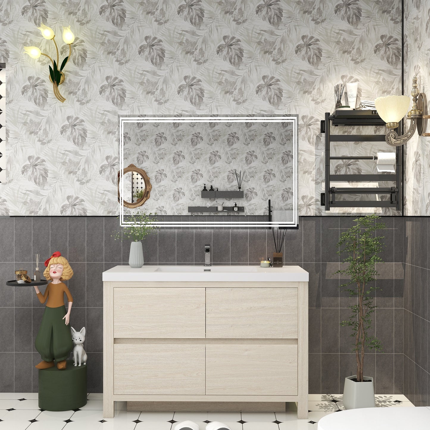 Louis 48" Freestanding Bathroom Vanity in Light Wood | Better Vanity Solid Wood Floating Vanities