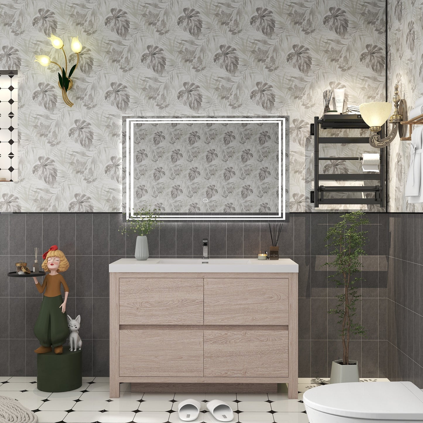 Louis 48" Freestanding Bathroom Vanity in Pink Wood | Better Vanity Solid Wood Floating Vanities