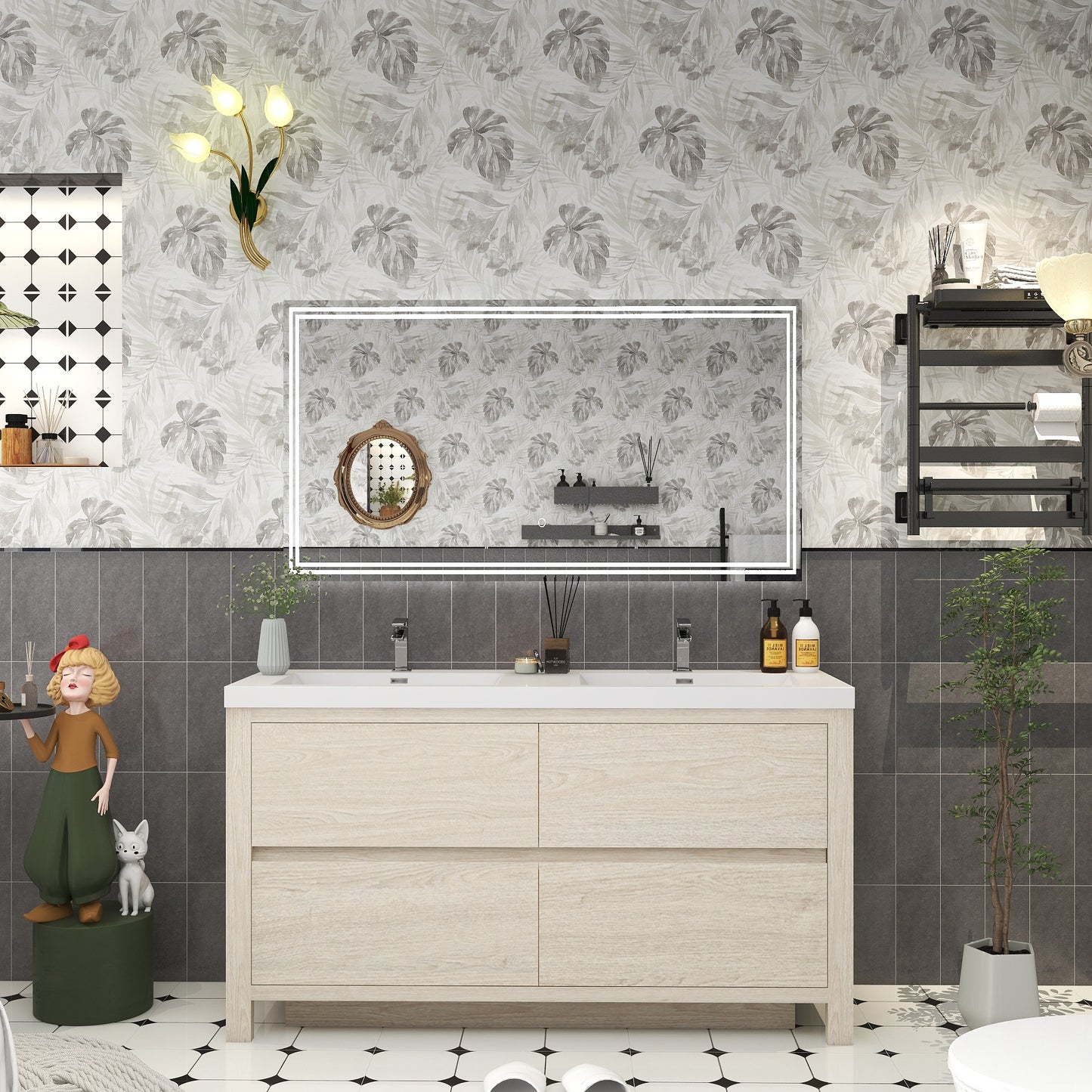 Louis 60" Freestanding Bathroom Vanity in Light Wood, Double Sink Vanity | Better Vanity Solid Wood Floating Vanities