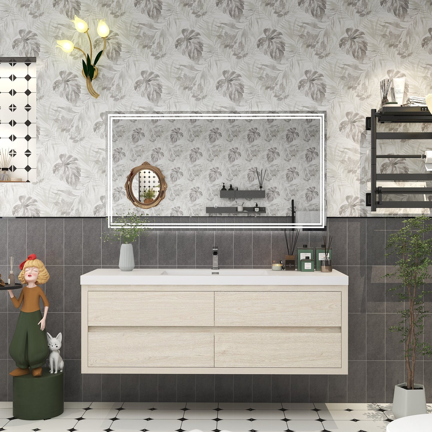 Louis 60" Floating Bathroom Vanity in Light Wood | Better Vanity Floating Vanities