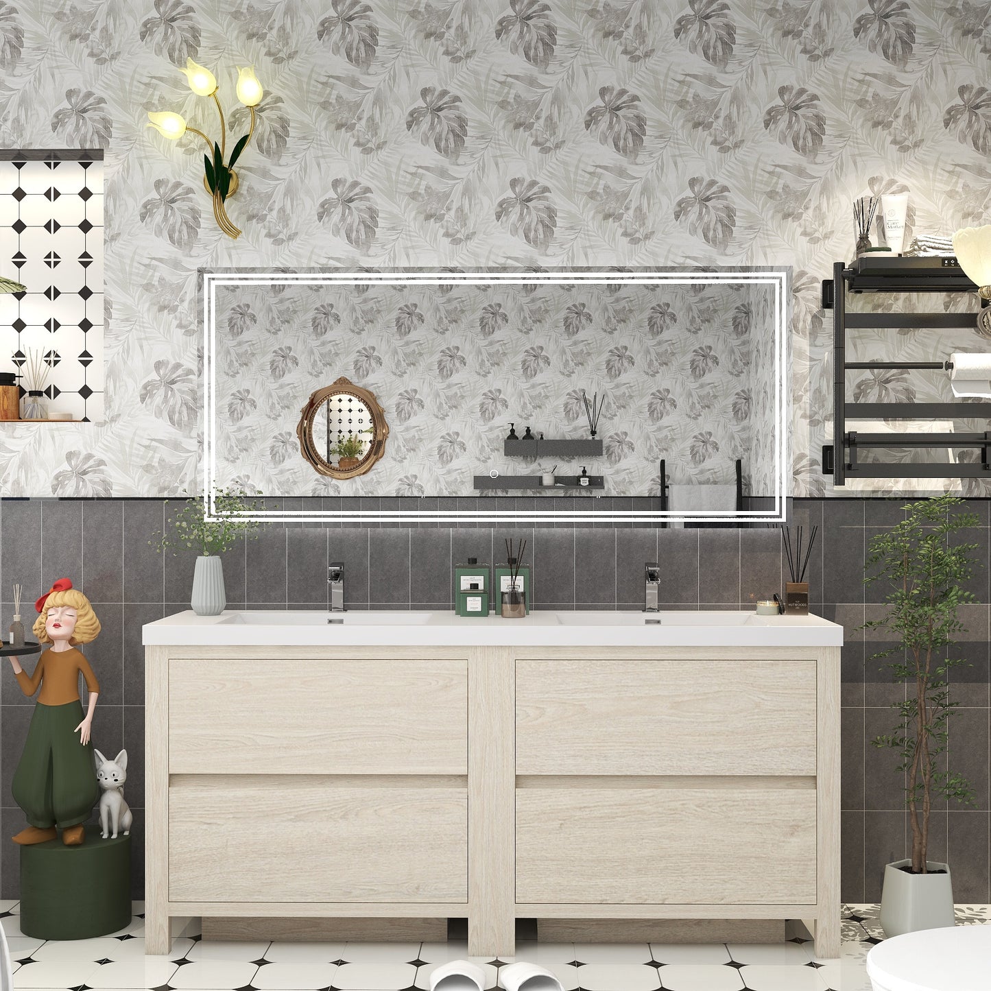 Louis 72" Freestanding Bathroom Vanity in Light Wood, Double Sink Vanity | Better Vanity Solid Wood Floating Vanities