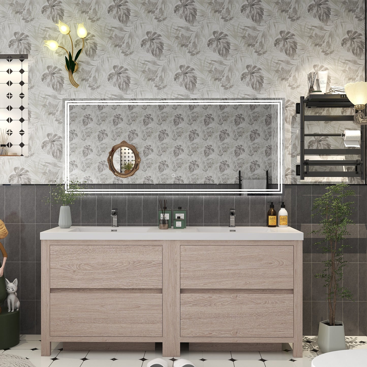Louis 72" Freestanding Bathroom Vanity in Pink Wood, Double Sink Vanity | Better Vanity Solid Wood Floating Vanities