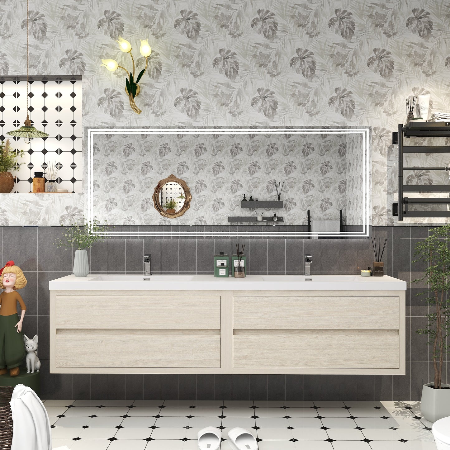 Louis 84" Floating Bathroom Vanity in Light Wood, Double Sink Vanity | Better Vanity Floating Vanities