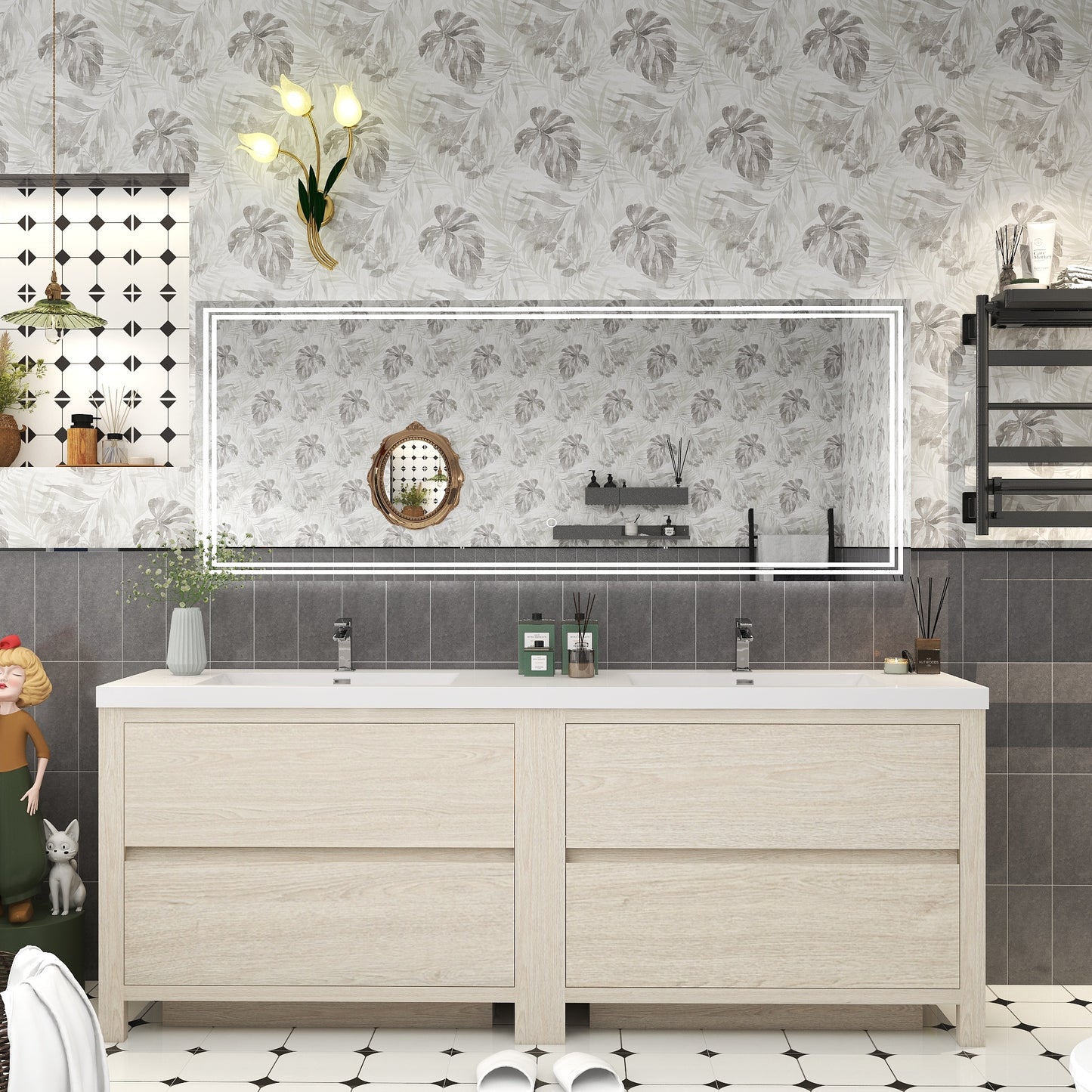 Louis 84" Freestanding Bathroom Vanity in Light Wood, Double Sink Vanity | Better Vanity Solid Wood Floating Vanities