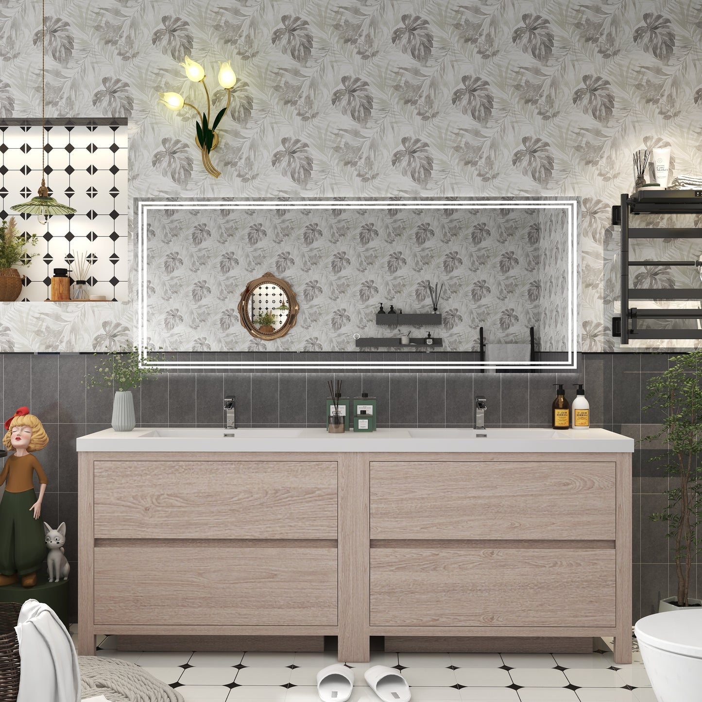 Louis 84" Freestanding Bathroom Vanity in Pink Wood, Double Sink Vanity | Better Vanity Solid Wood Floating Vanities