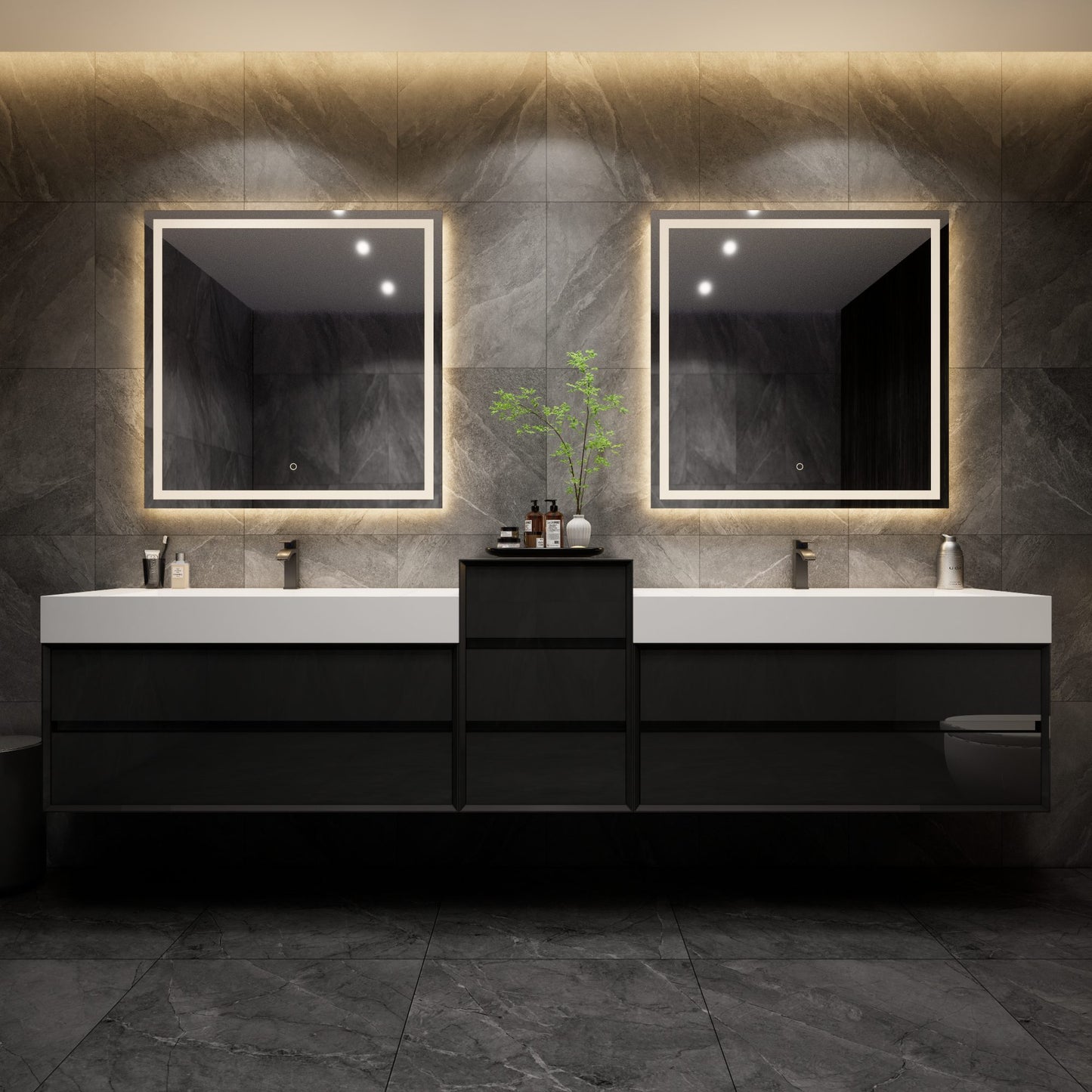 Max 104" Gloss Black Bathroom Vanity with Double Acrylic FLX Sink | Better Vanity Shop Modern Bath Vanities Now | Los Angeles, CA USA