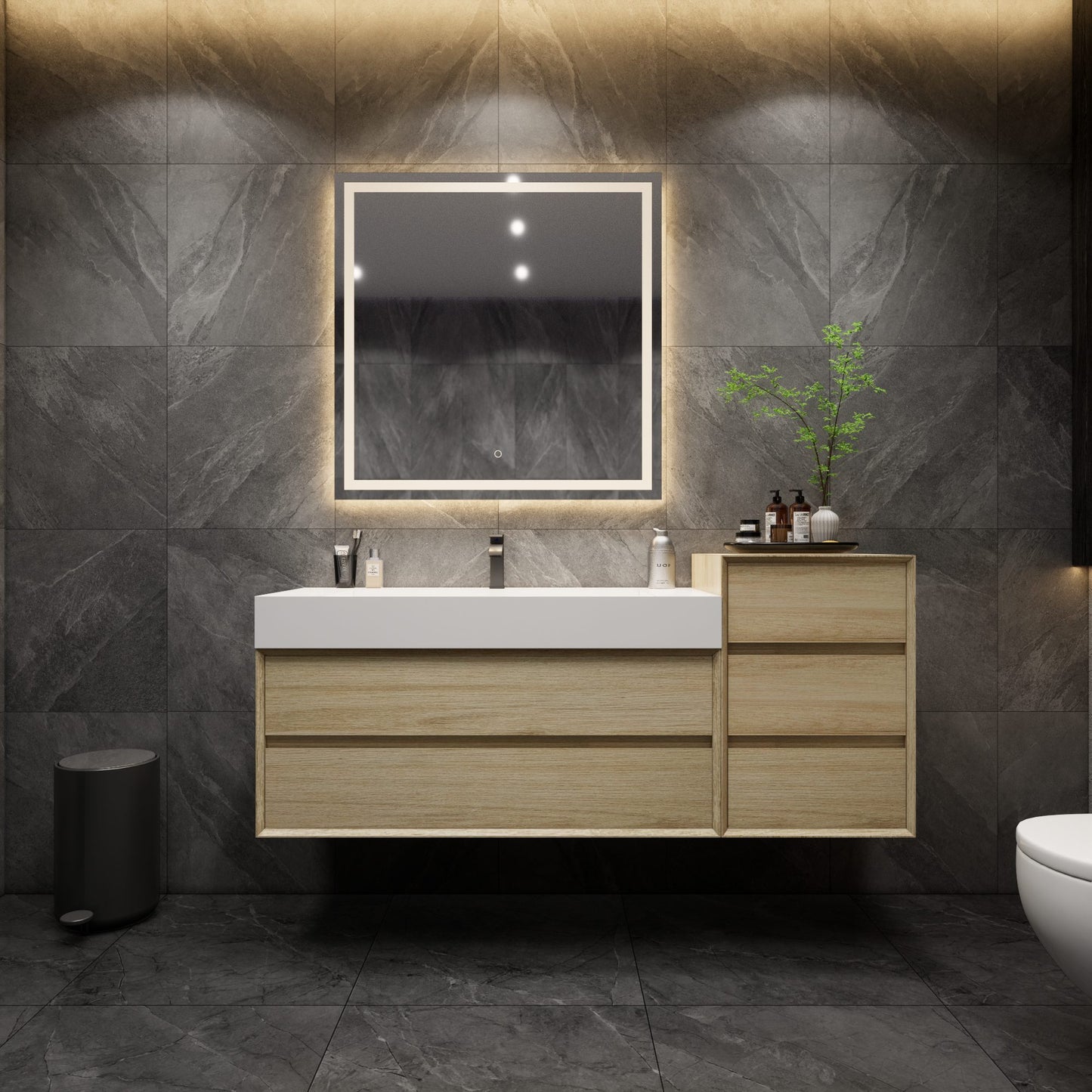 Max 68" Coffee Wood Bathroom Vanity with Single Acrylic Sink and Side Cabinet - Better Vanity Easy Install Modern Bathroom Vanities