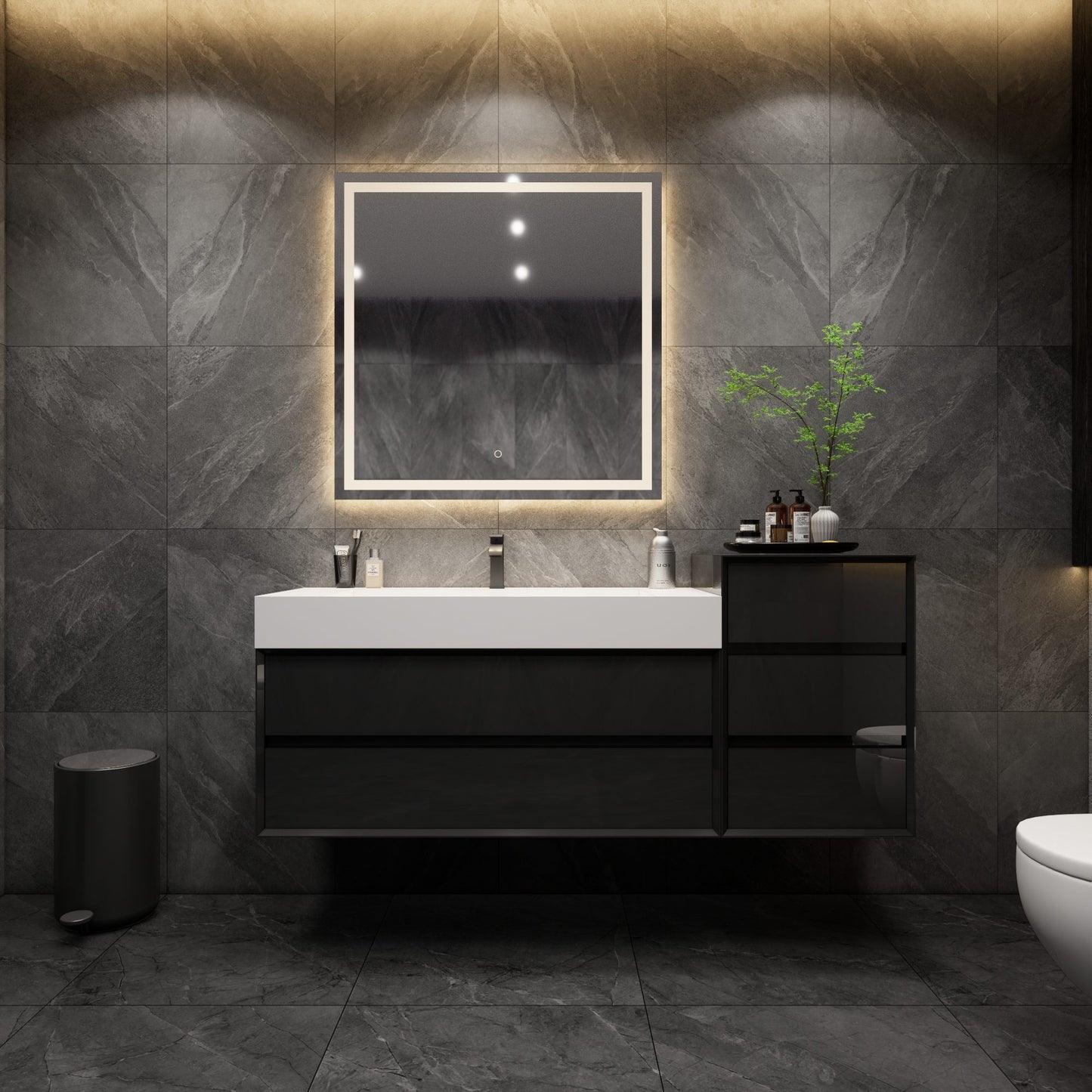 Max 68" Gloss Black Modern Luxury Bathroom Vanity with FLX Acrylic Sink + Max 20" Side Cabinet - Better Vanity Wholesale Vanities