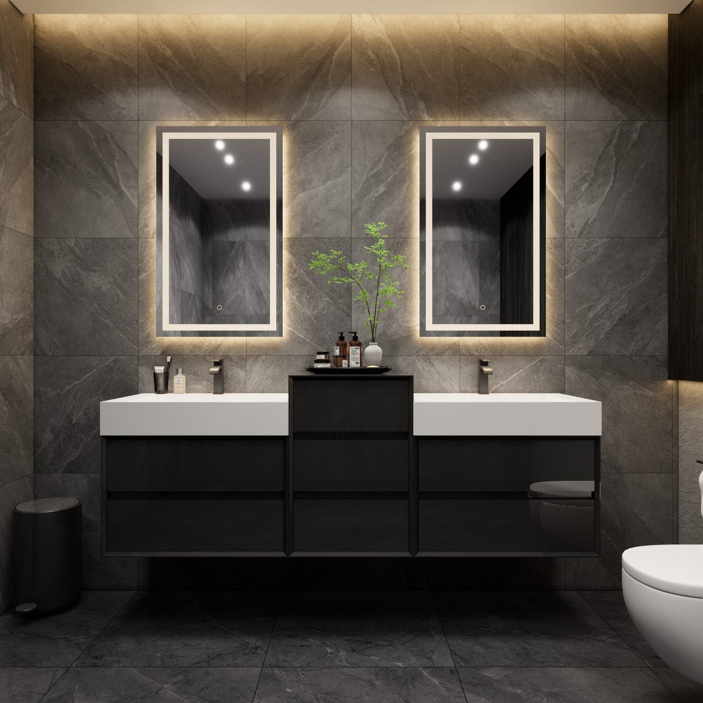 Max 80" Gloss Black Modern Bathroom Vanity with Double FLX Acrylic Sink + Side Cabinet | Better Vanity Shop Modern Bath Vanities