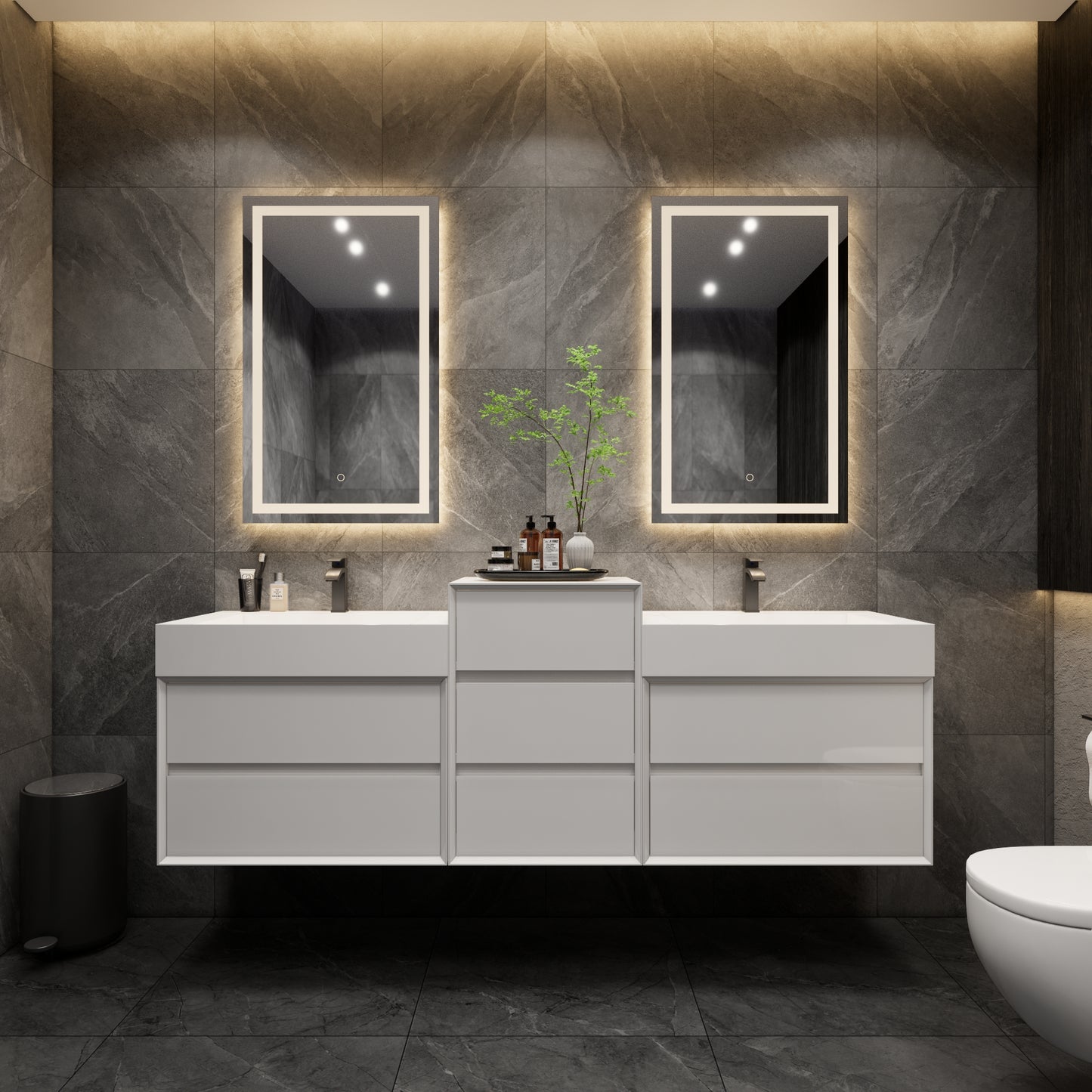 Max 92" Double Sink Floating Wall Mounted Bathroom Vanity in Gloss White | Better Vanity