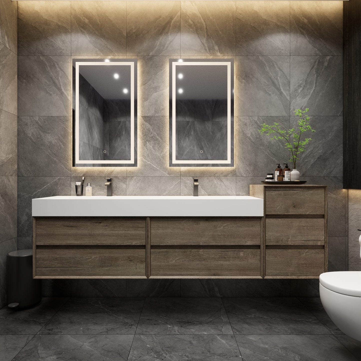 Max 92" Gray Oak Large Modern Minimal Bathroom Vanity with Double Sink FLX Acrylic - Best Bathroom Vanities - Better Vanity