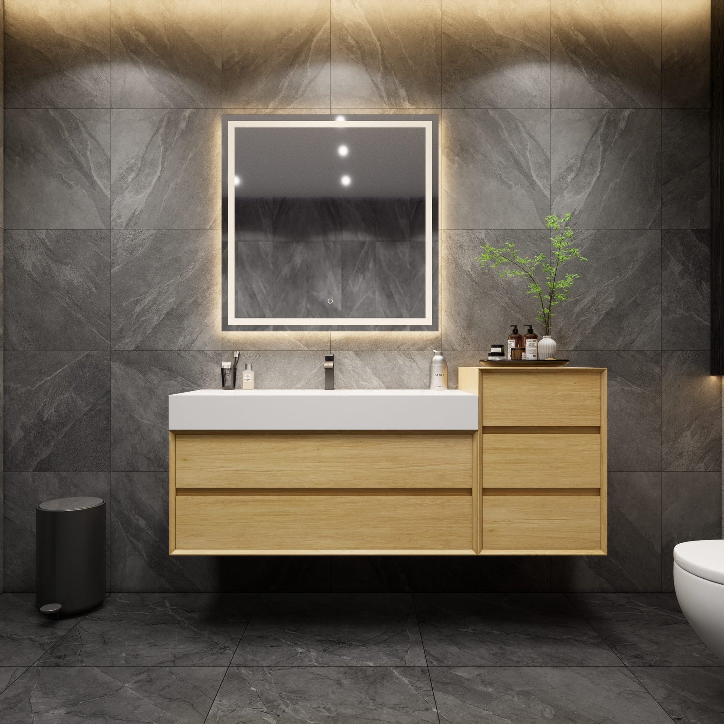 Max 68" Teak Oak Modern Bathroom Vanity with FLX Acrylic Sink + Max 20" Side Cabinet in Teak Oak - Better Vanity Shop Now