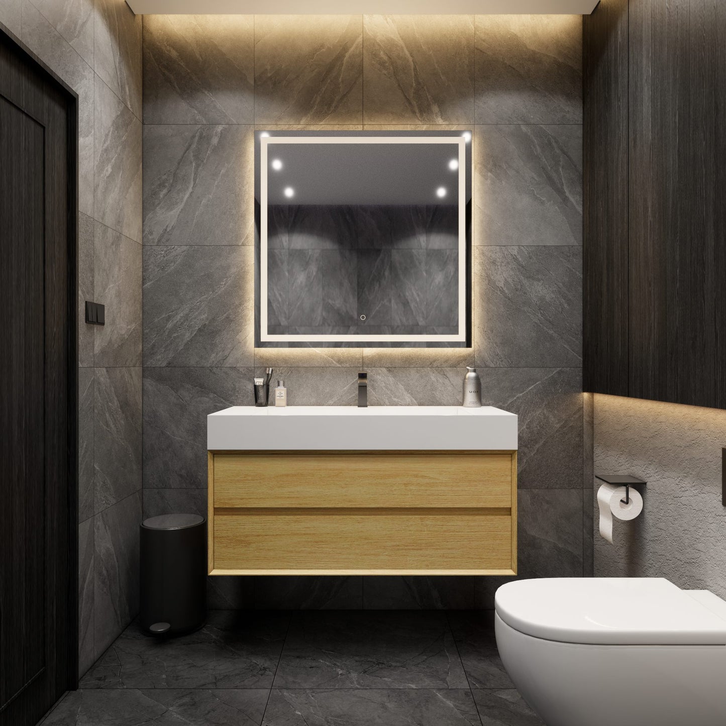 Max 48 Teak Oak Modern Bathroom Vanity with FLX Acrylic Sink - Better Vanity
