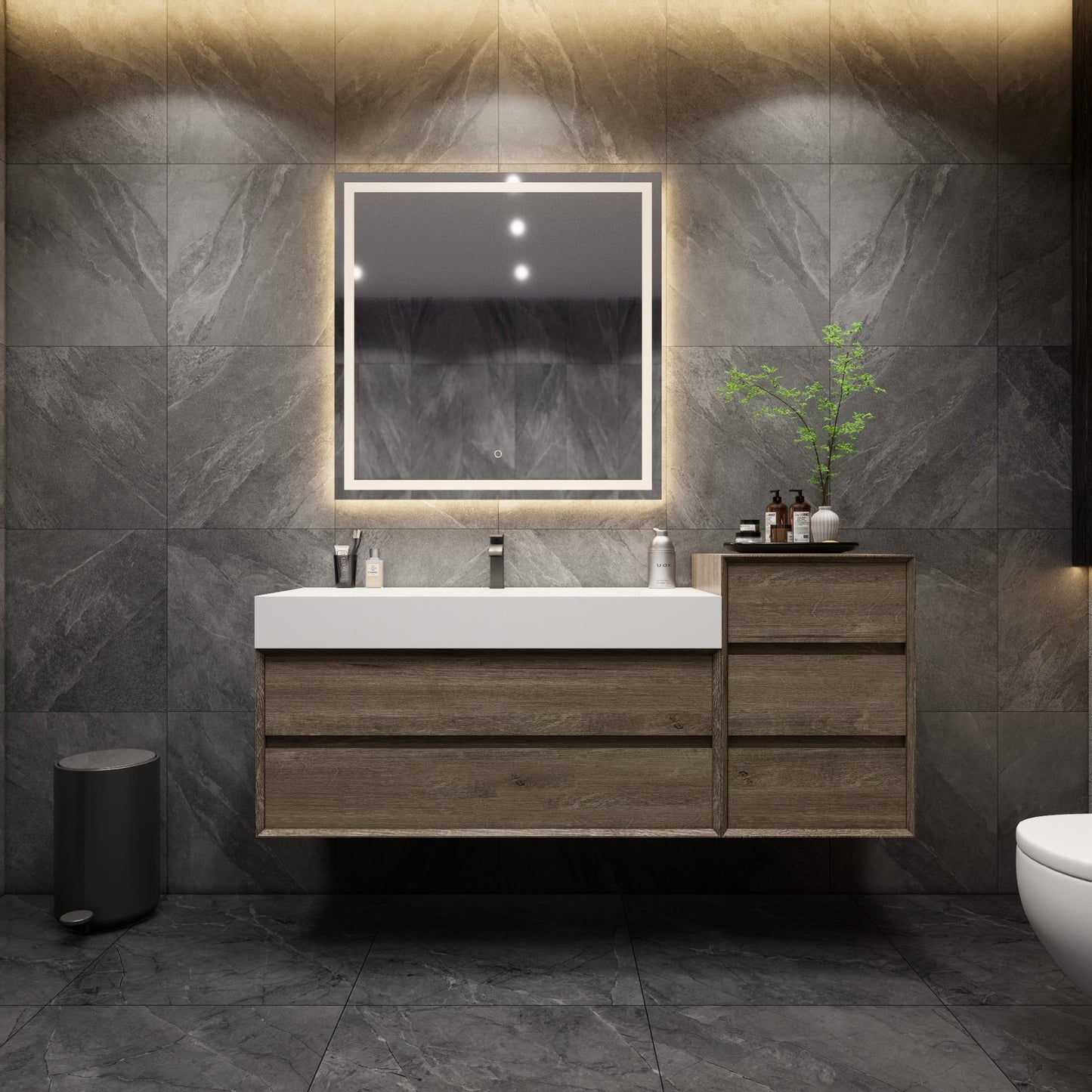 Max 68" Gray Oak Modern Bathroom Vanity with FLX Acrylic Sink + Max 20" Side Cabinet in Gray Oak - Better Vanity Shop Now