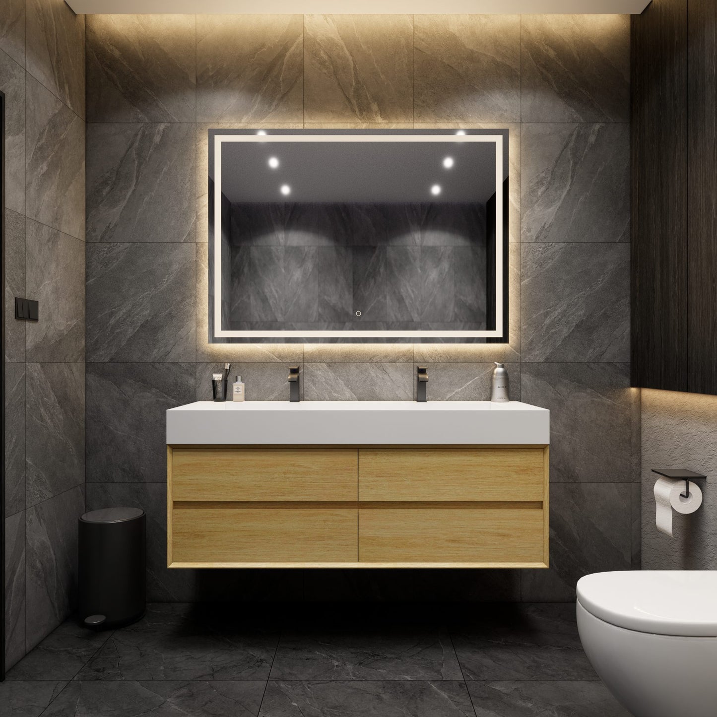 Max 60" Teak Oak Bathroom Vanity with FLX Acrylic Double Sink - Better Vanity Modern Luxury Vanities