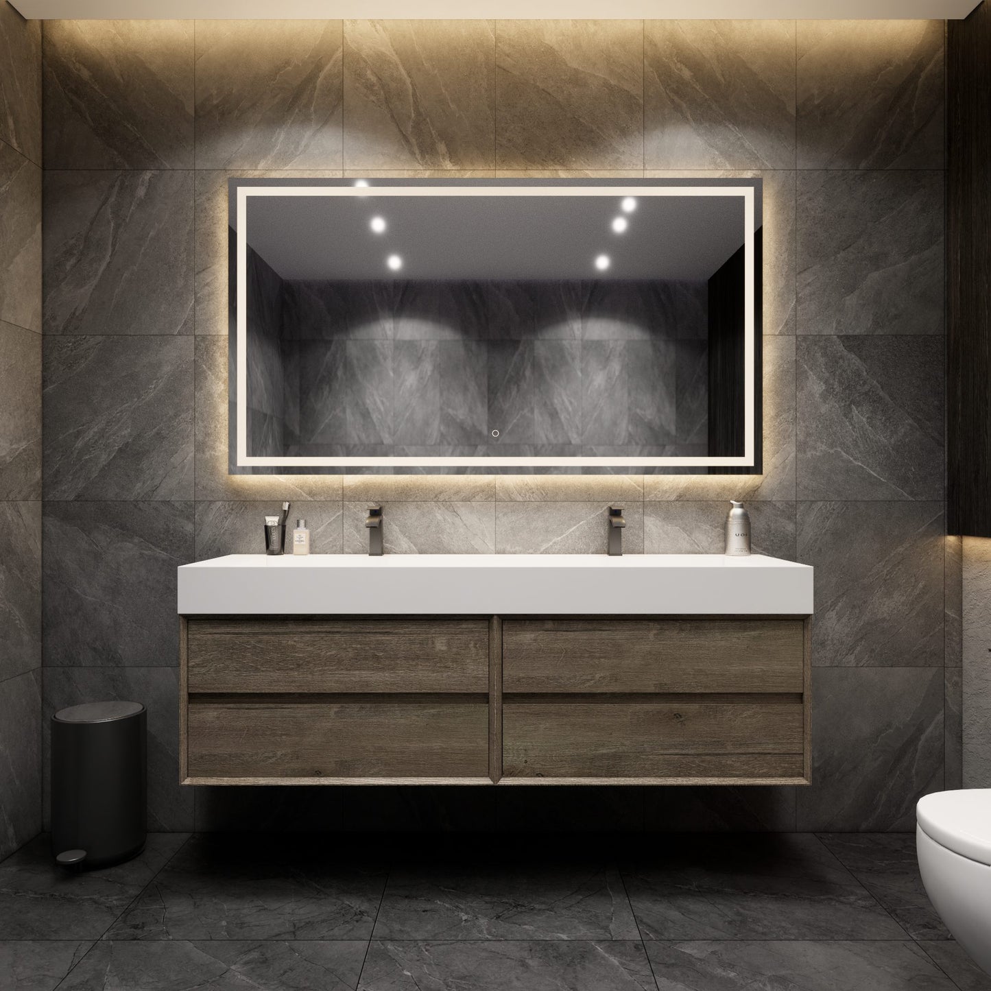 Max 72" Gray Oak Double Sink Modern Bathroom Vanity Featuring FLX Acrylic Sink - Durable Modern Bathroom Vanities Shop Now - Better Vanity