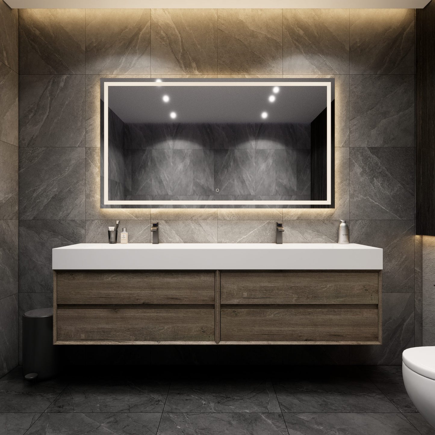 Max 84" Bathroom Vanity with Double Sink FLX Acrylic Sink - Better Vanity Los Angeles, USA - Gray Oak