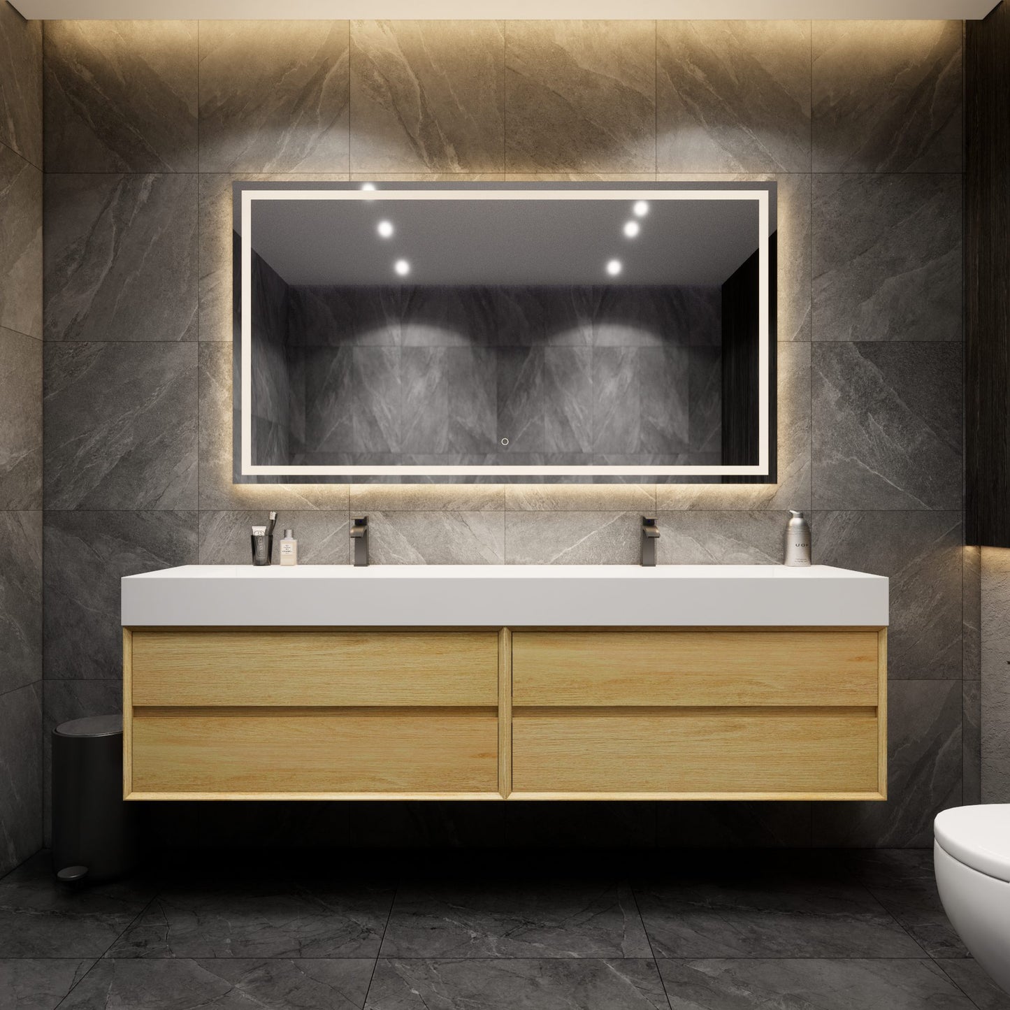 Max 84" Teak Oak Bathroom Vanity with Double Acrylic FLX Sink - Shop Better Vanity Modern Luxury Vanities Now - USA Nationwide Shipping