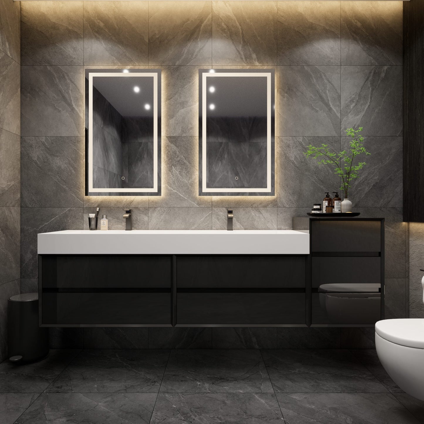 Max 92" Gloss Black Large Modern Minimal Bathroom Vanity with Double FLX Acrylic Sink + Side Cabinet | Shop Best Bathroom Vanities at Better Vanity, Los Angeles, CA, USA