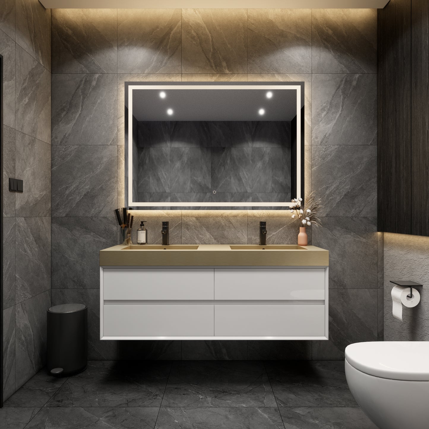 Max Stainless Steel Double Sink in Gold 60" Inches - Bathroom Vanity Stainless Steel Double Sink