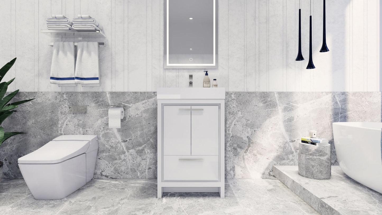 Azure 24" High Gloss White Freestanding Vanity with Reinforced Acrylic Sink