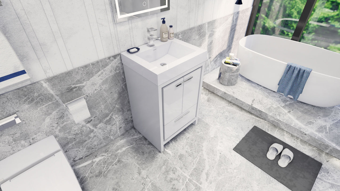 Azure 24" High Gloss White Freestanding Vanity with Reinforced Acrylic Sink