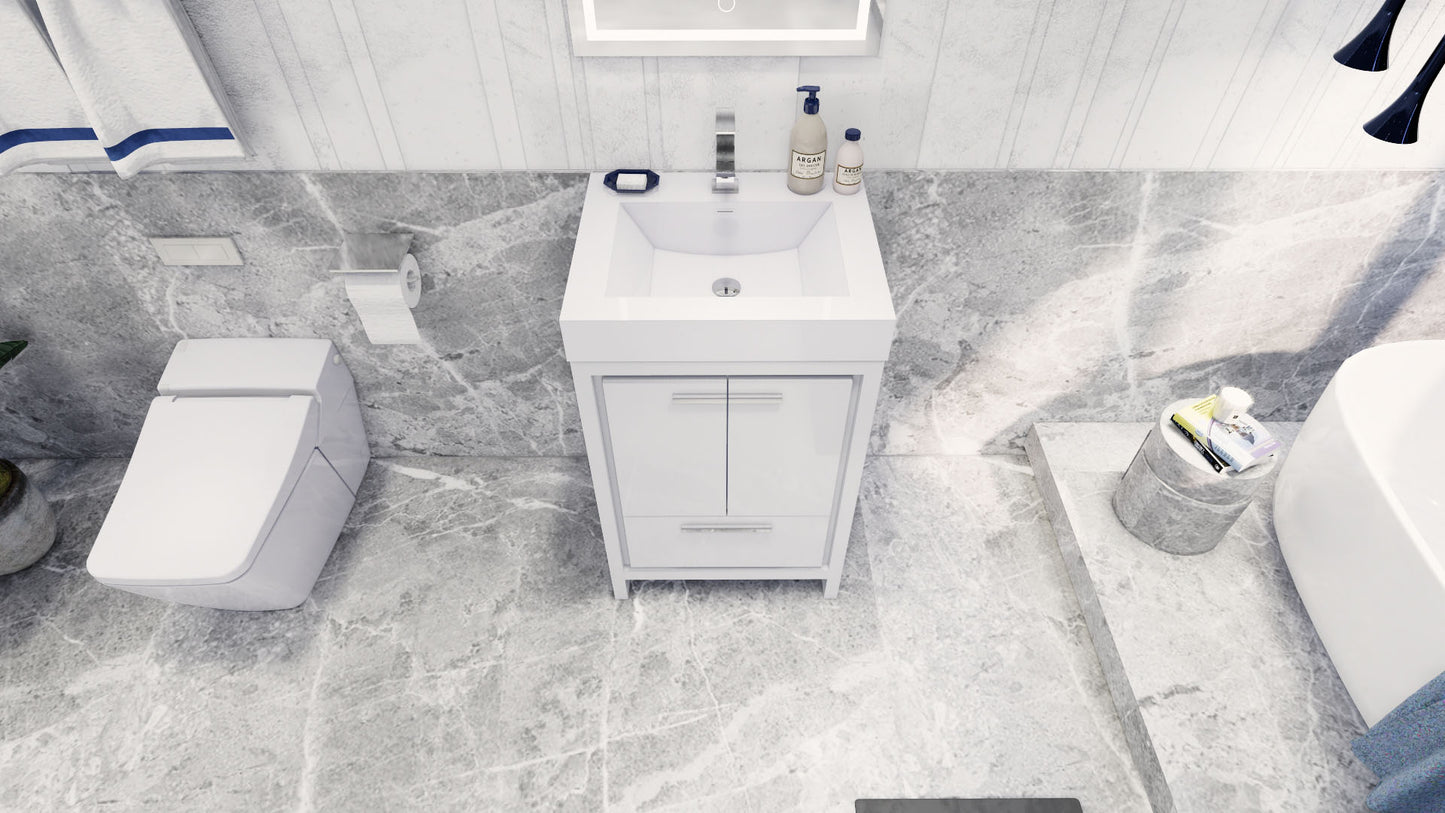 Azure 24" High Gloss White Freestanding Vanity with Reinforced Acrylic Sink