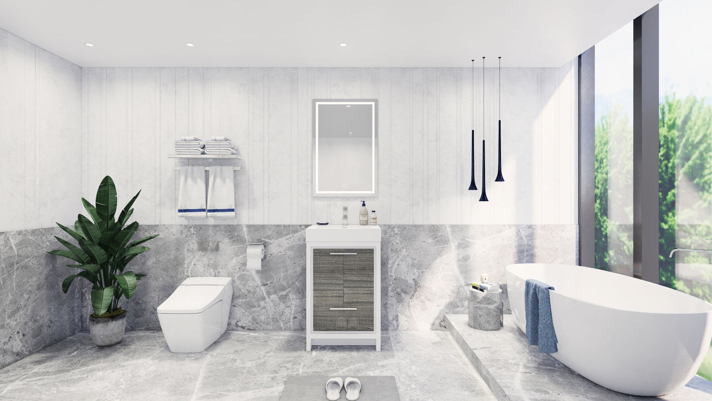 Azure 24" High Gloss Ash Gray Freestanding Vanity with Reinforced Acrylic Sink