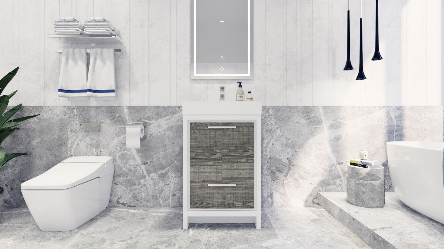 Azure 24" High Gloss Ash Gray Freestanding Vanity with Reinforced Acrylic Sink