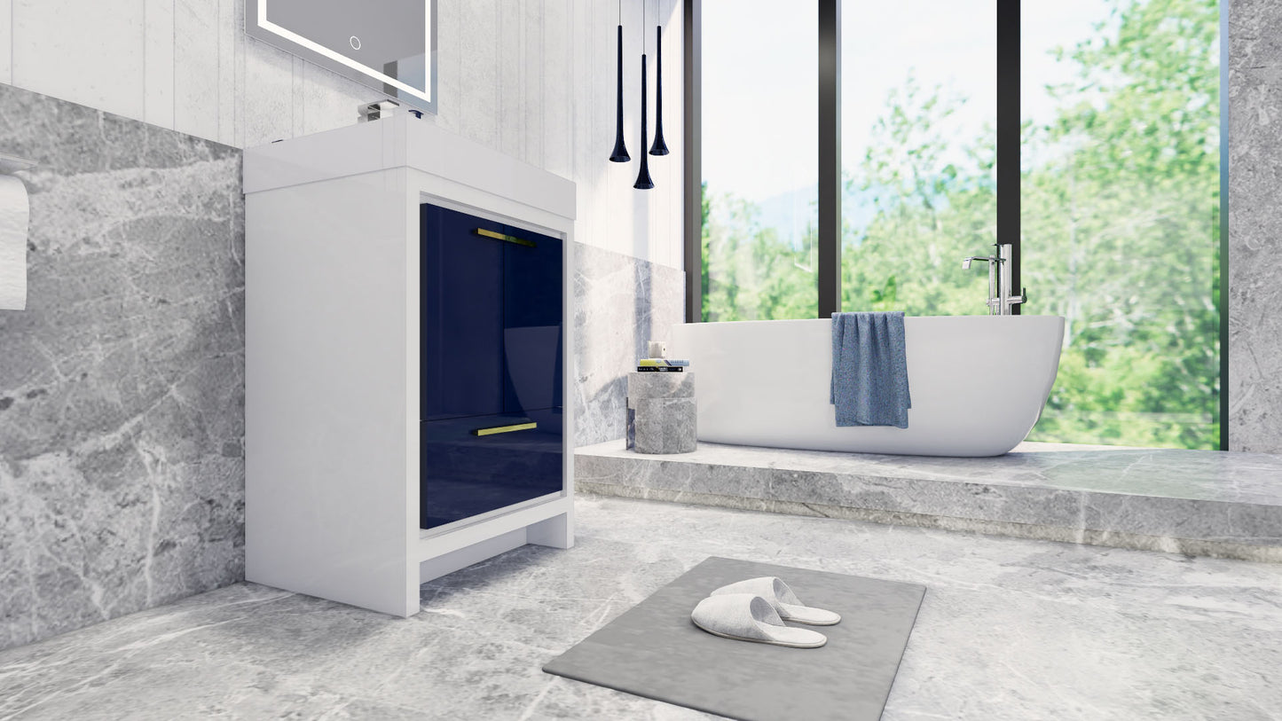 Azure 24" High Gloss Night Blue Freestanding Vanity with Reinforced Acrylic Sink