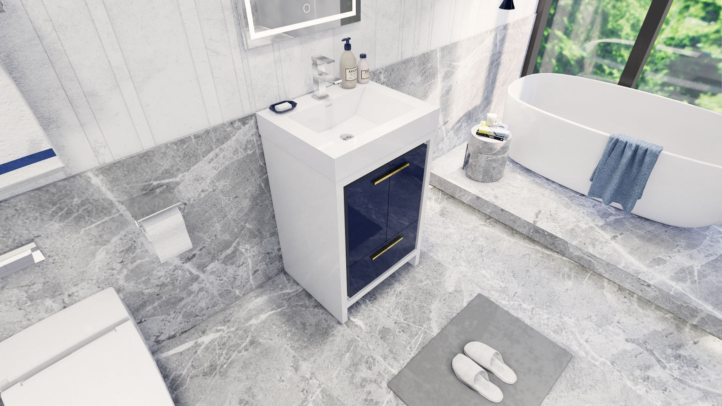 Azure 24" High Gloss Night Blue Freestanding Vanity with Reinforced Acrylic Sink