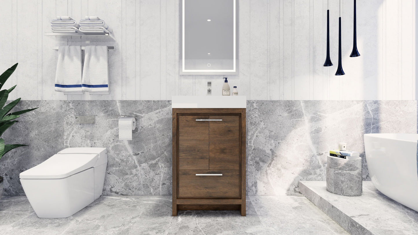 Azure 24" Rosewood Freestanding Vanity with Reinforced Acrylic Sink