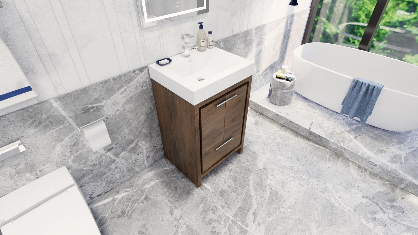 Azure 24" Rosewood Freestanding Vanity with Reinforced Acrylic Sink