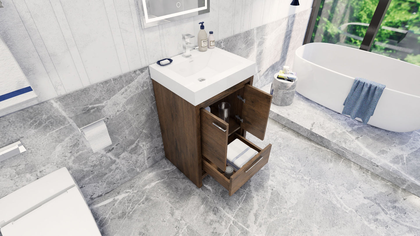 Azure 24" Rosewood Freestanding Vanity with Reinforced Acrylic Sink
