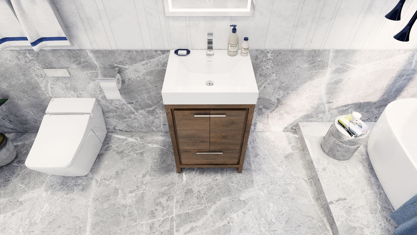Azure 24" Rosewood Freestanding Vanity with Reinforced Acrylic Sink