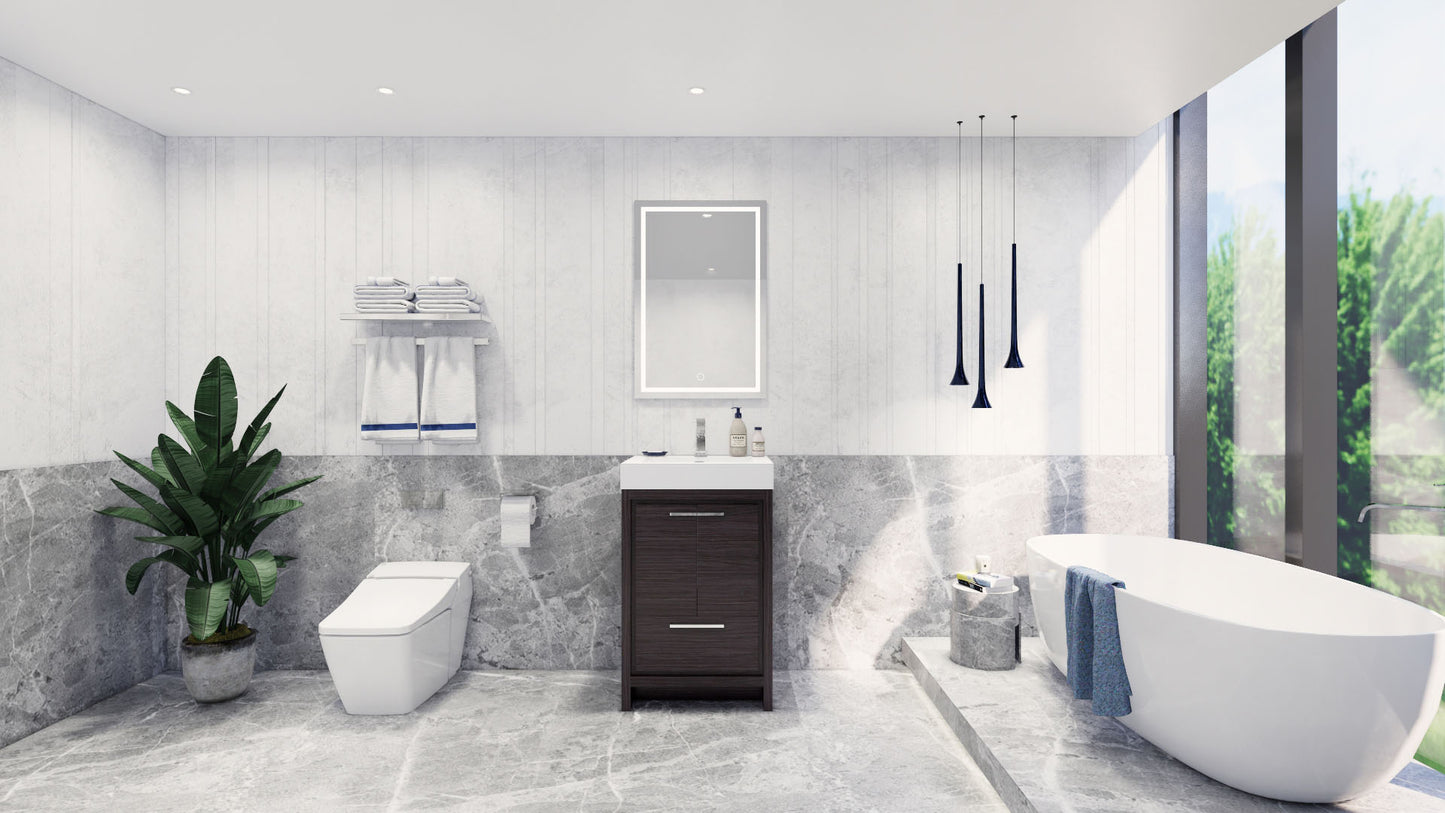 Azure 24" Dark Gray Oak Freestanding Vanity with Reinforced Acrylic Sink