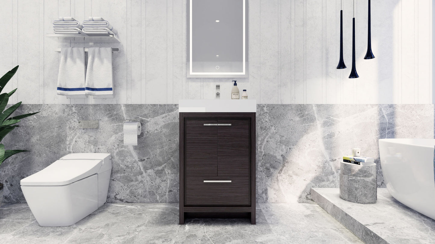 Azure 24" Dark Gray Oak Freestanding Vanity with Reinforced Acrylic Sink