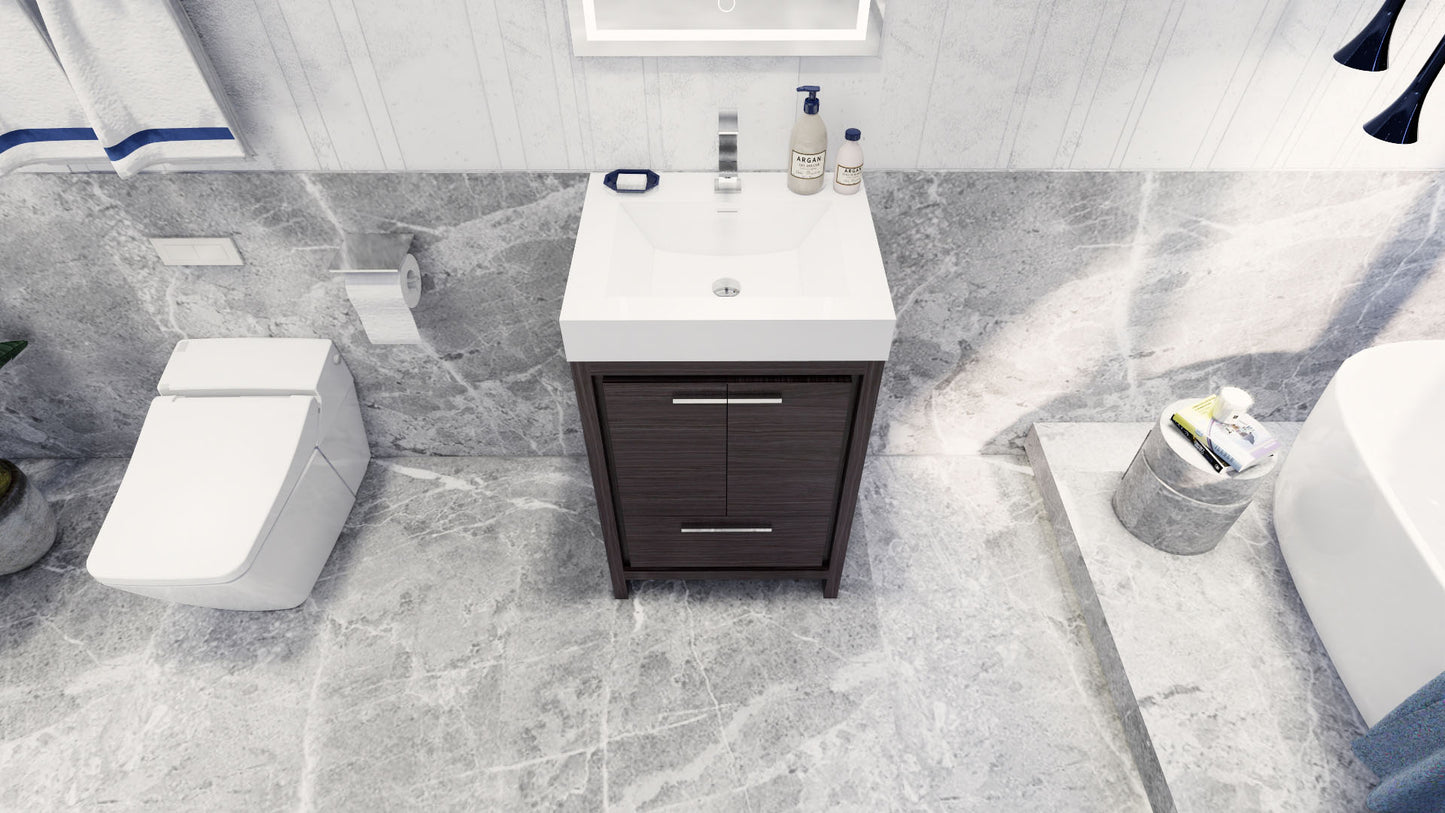Azure 24" Dark Gray Oak Freestanding Vanity with Reinforced Acrylic Sink