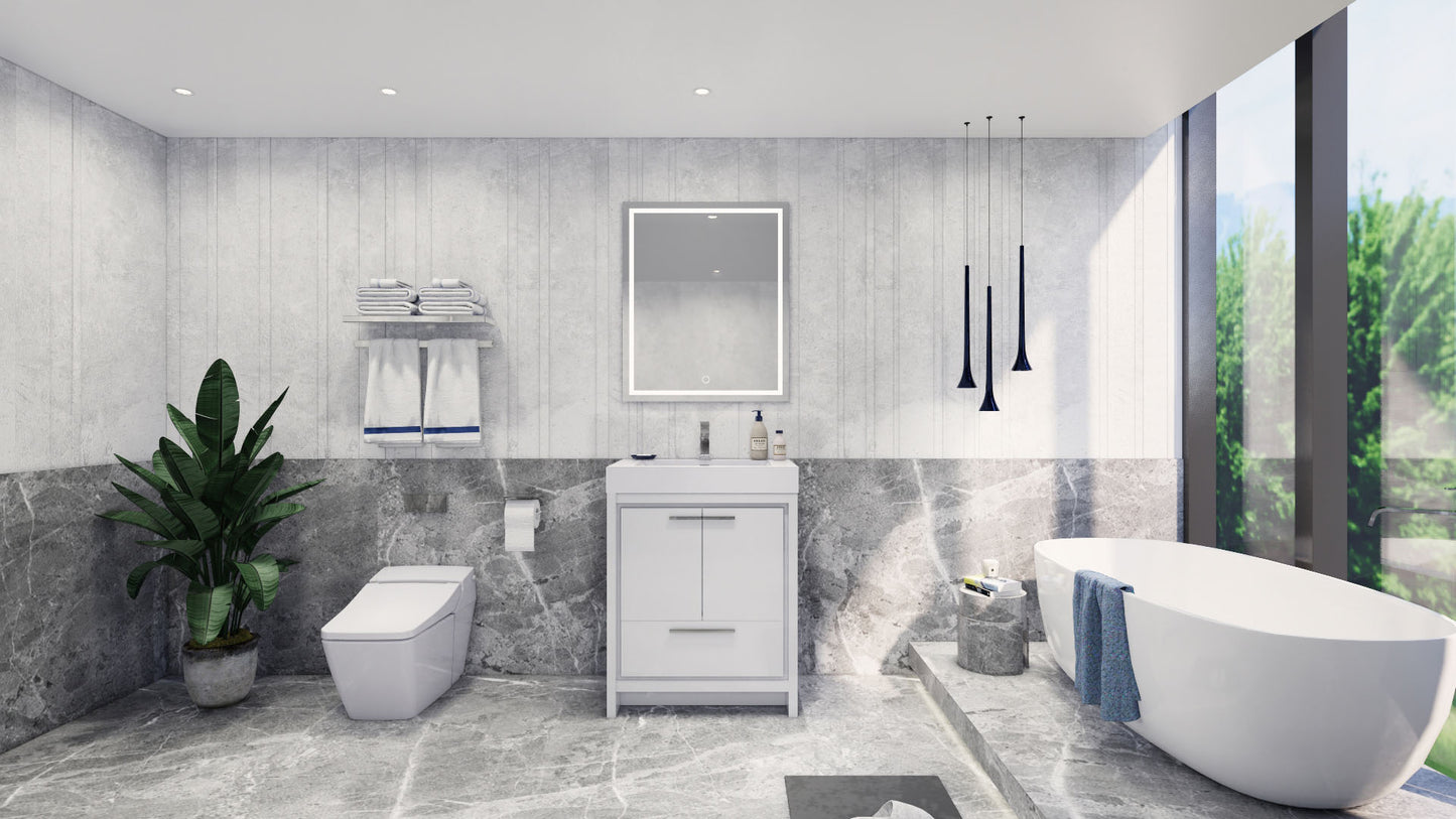 Azure 30" High Gloss White Freestanding Vanity with Reinforced Acrylic Sink