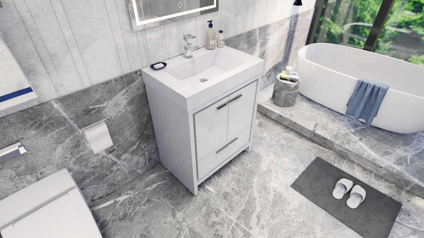 Azure 30" High Gloss White Freestanding Vanity with Reinforced Acrylic Sink