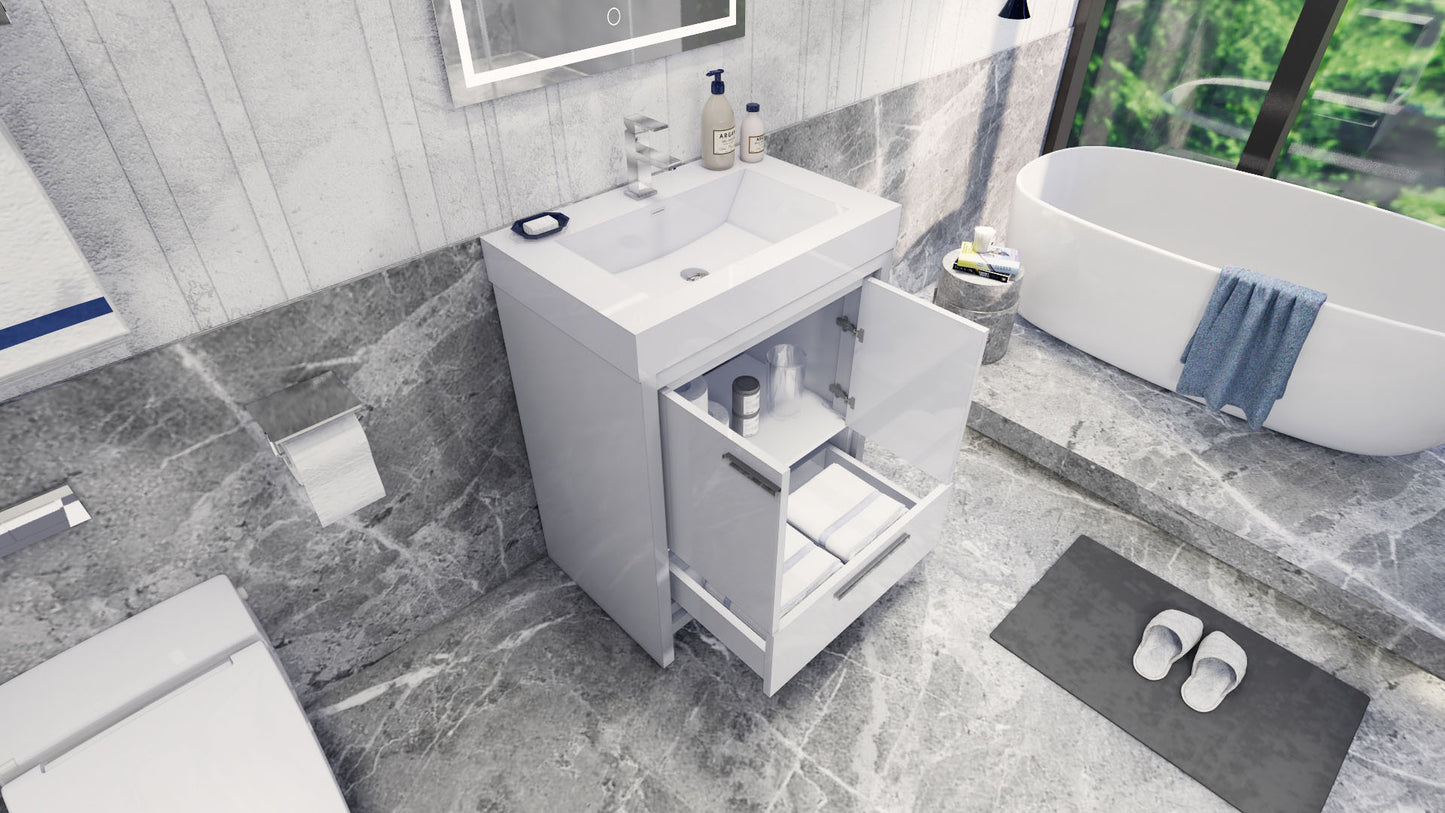 Azure 30" High Gloss White Freestanding Vanity with Reinforced Acrylic Sink